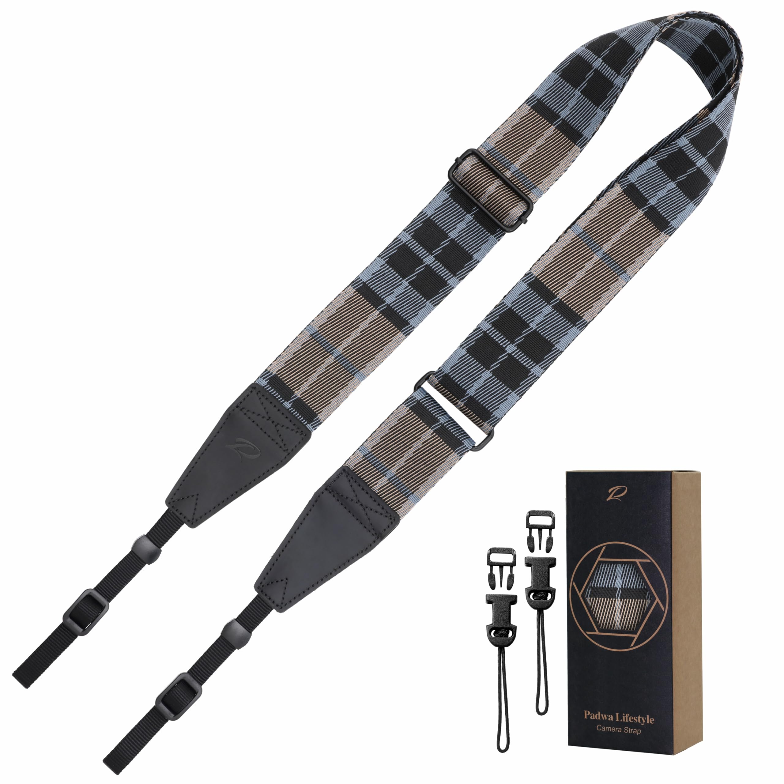 Padwa Lifestyle Extra Long Adjustable Camera Strap for Photographers - 2" Wide Full Grain Cowhide Leather Ends Camera Straps with Quick Release for All Cameras,Binoculars(Twill Blue)