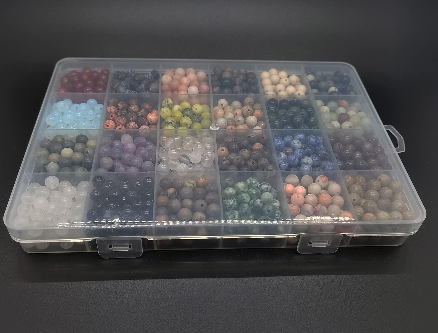 1200pcs 6mm Natural Round Stone Beads Gemstone Beading Loose Gemstone Beads Hole Size 1mm DIY Smooth Beads for Bracelet Necklace Earrings Jewelry Making,Box Packed (24 Material -2,6mm) 24 material -2,6mm 6mm