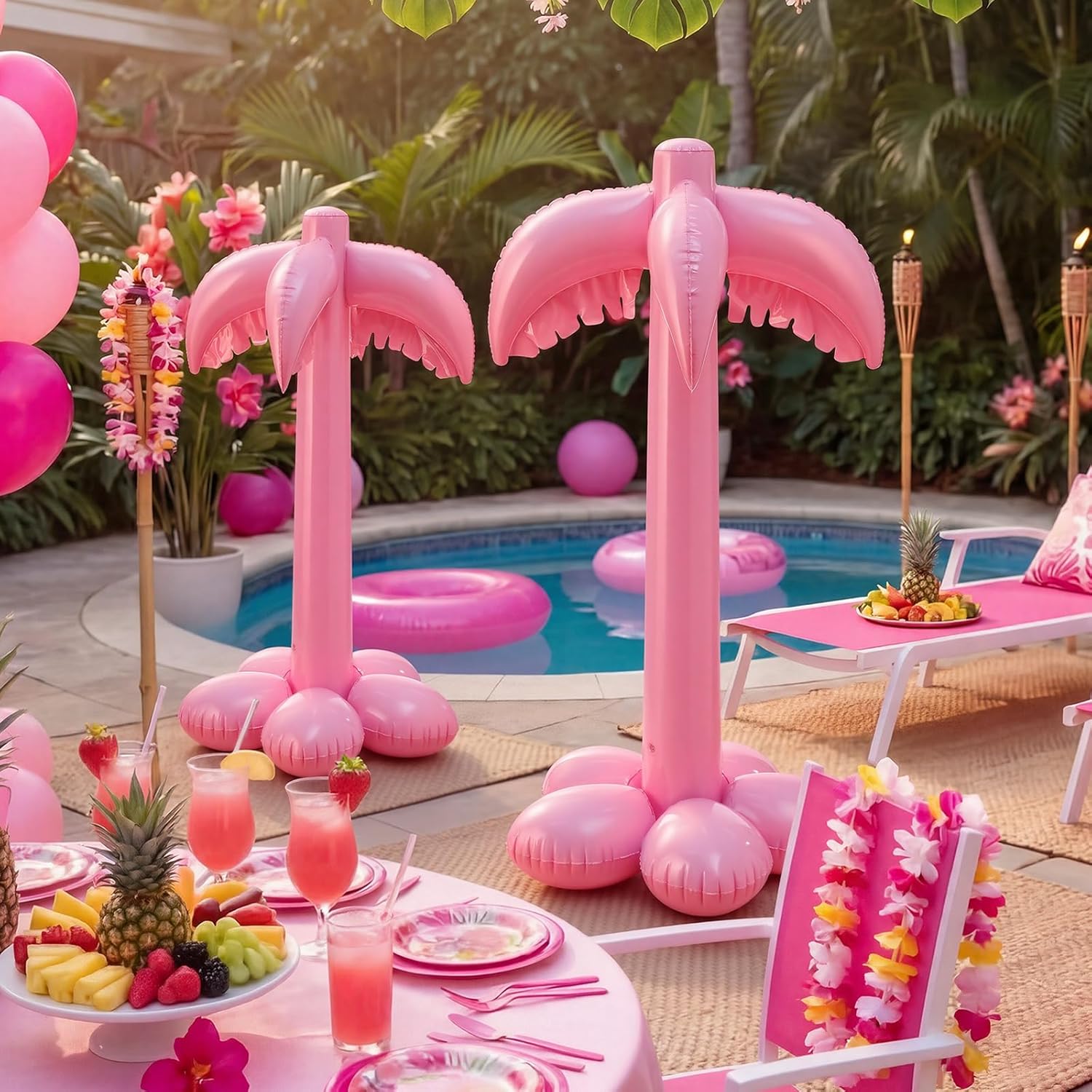 2 Pack Giant Inflatable Pink Palm Trees 51 Inches Large Hot Pink Blow up Coconut Tree for Pool Hawaiian Luau Summer Beach Tropical Theme Grad Birthday Baby Shower Party Outdoor Decorations