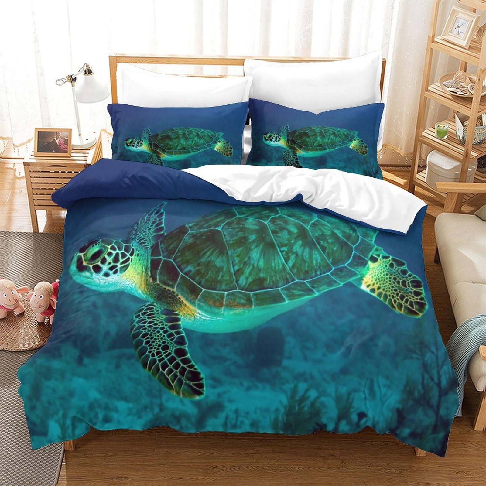 P1s9u7w5y Sea Turtle-3 Ocean Inspired 3D Printed Sea Turtle Duvet Cover Set 3Pcs Microfiber Underwater Bedding Set King（220X240cm）