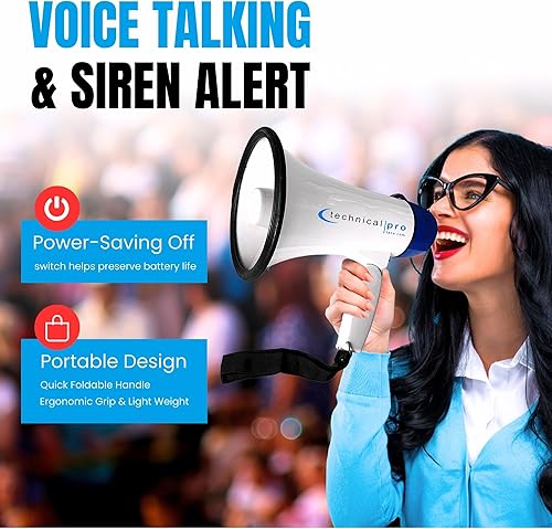 Miniatura 18 de Technical Pro Megáfono de megáfono portátil ligero de 20 vatios con correa, sirena y control de volumen, bueno para entrenadores, fútbol, fútbol