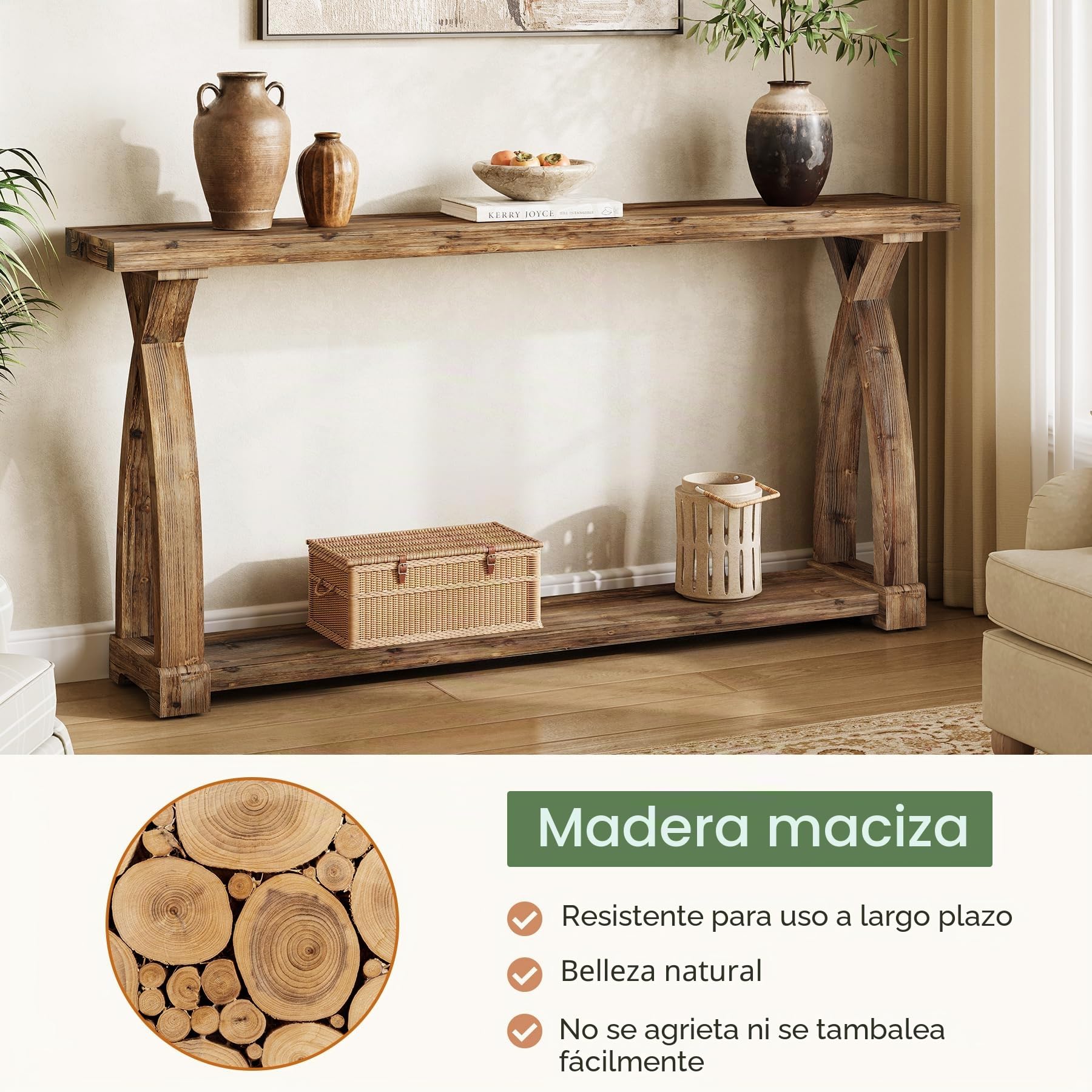 Mesa Consola de 160 cm con Almacenamiento,Consola de Entrada de 2 Niveles Mesa Auxiliar de Pasillo para Salón, Pasillo, Estrecha, Marrón, 160x30x80 cm