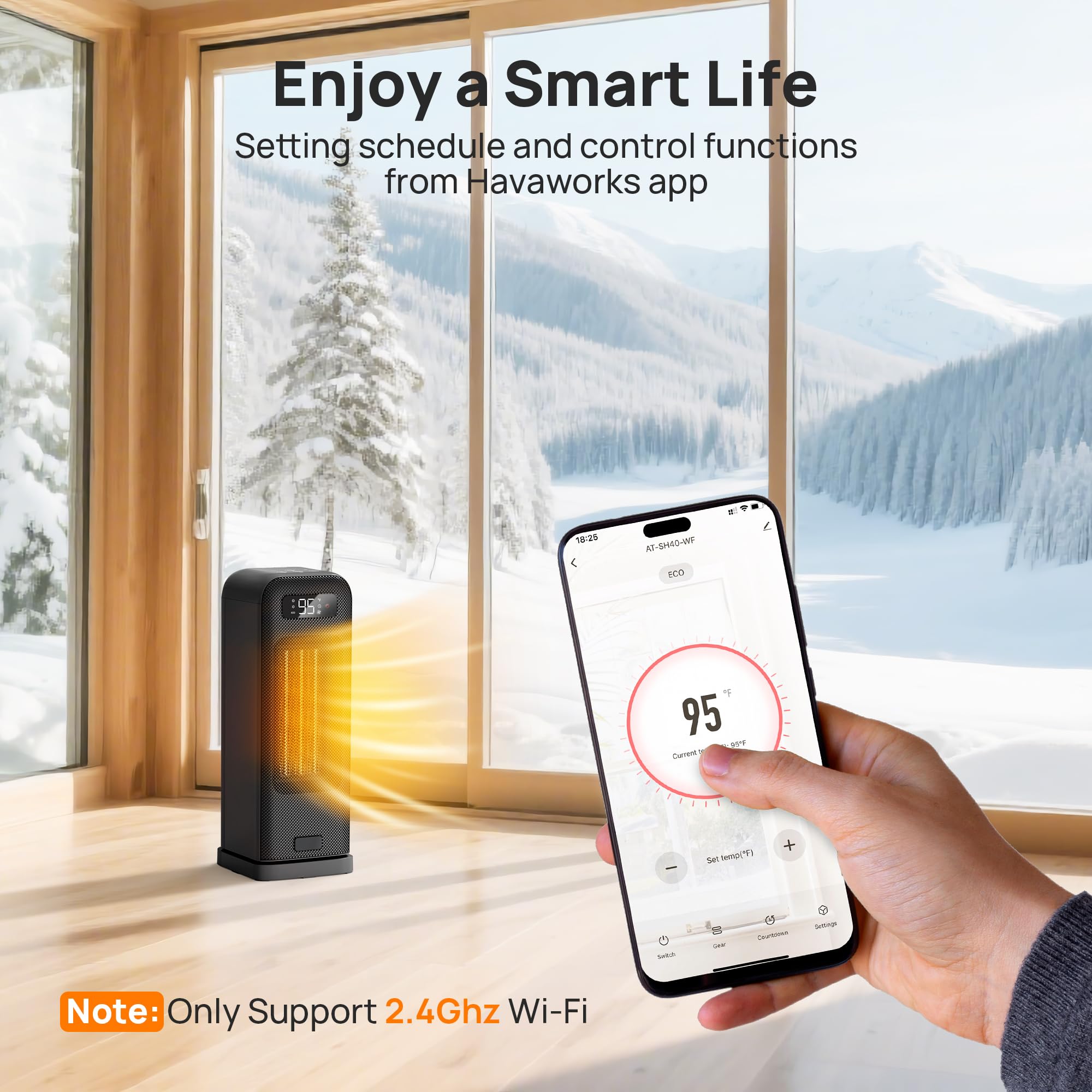 FLANUR Stufetta Elettrica Basso Consumo 1500W, Radiatore Portatile Ceramico PTC con Oscillazione 70°, Timer 12H, Termostato, Protezione e Controllo Intelligente (Alexa/Google), 1 pack+4 Modalità