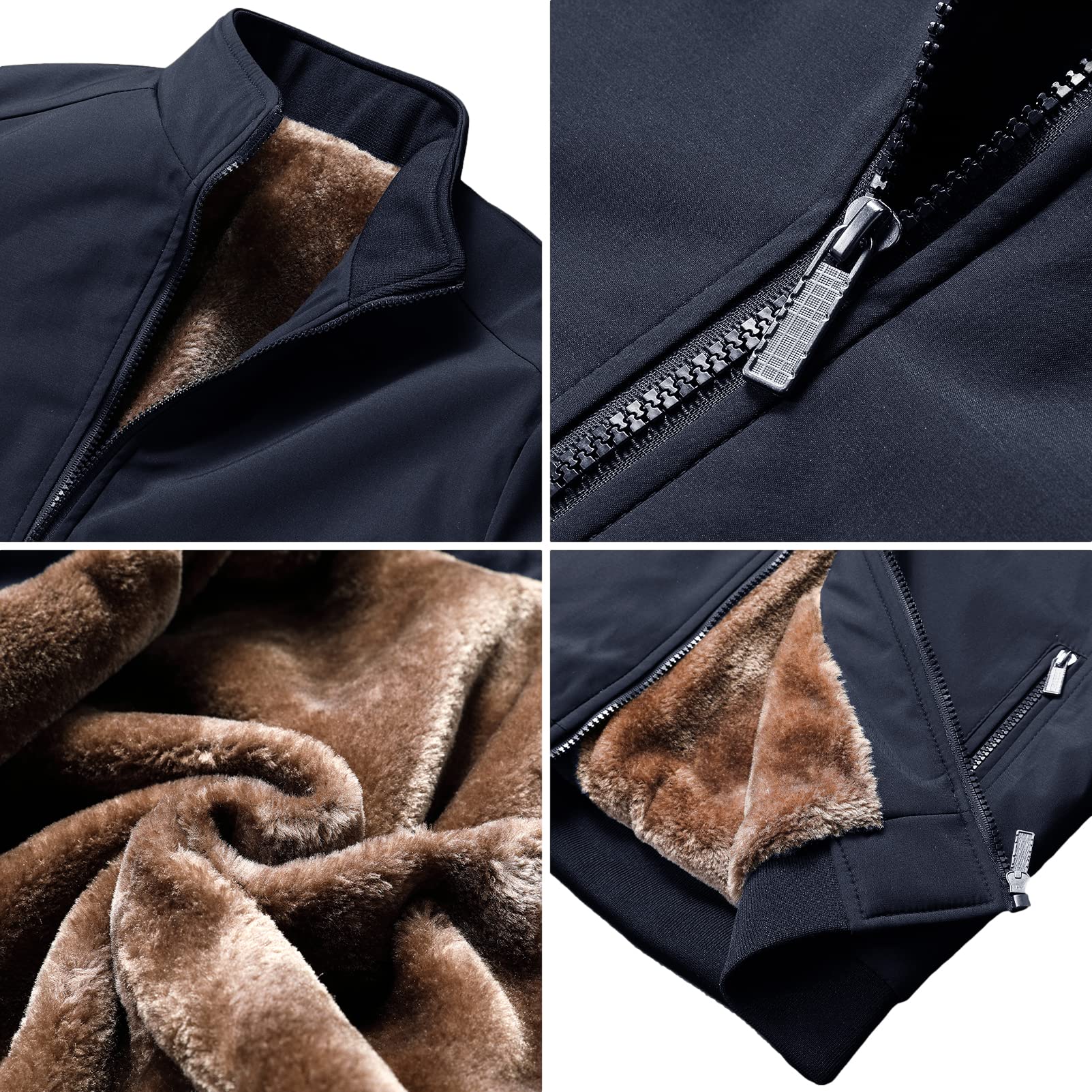 Uomo Inverno Giacca in Pile Caldo Colletto Rialzato Cerniera Intera Giacche Imbottite con Tasche con Cerniera