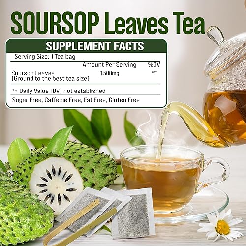 Miniatura 2 de VINAREEN Té de hojas de guanábana - 100 bolsas de té - Hecho de hojas de guanábana 100% puras seleccionadas a mano y secas - Te De Guanabana -