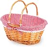 ADEPTNA Lightweight Wicker Shopping Basket with Foldable Handles – Handwoven Willow Hamper with Red Gingham Cotton Liner – Gift, Picnic, Easter, Toy, Garden, Storage Basket SMALL