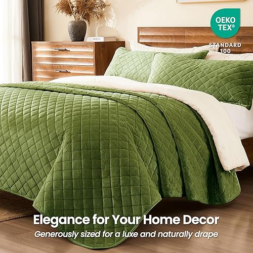 Miniatura 2 de L'AGRATY Edredón de terciopelo tamaño Queen Juego de edredón reversible de terciopelo de lujo de 3 piezas, colcha acolchada ligera de gran tamaño