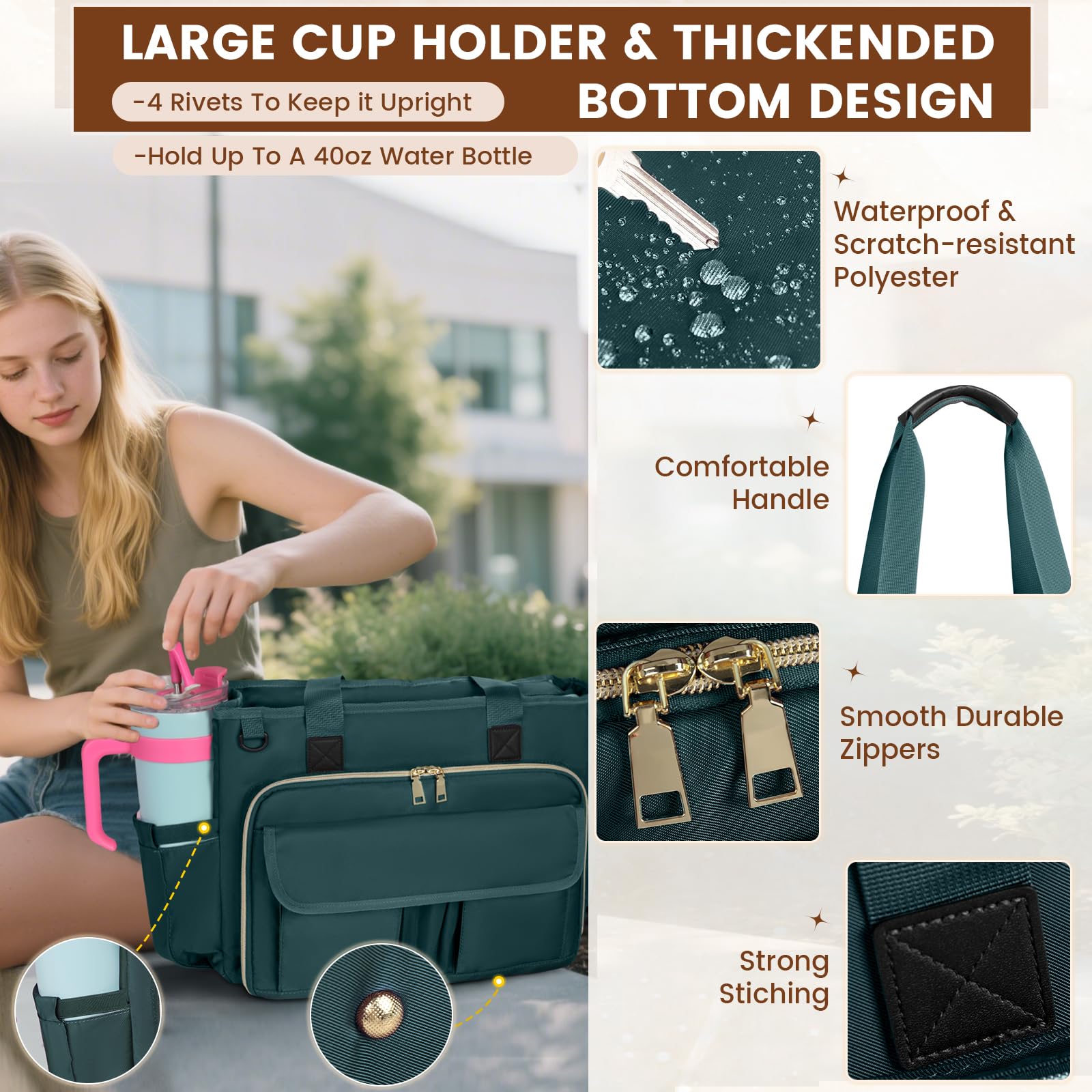 RAINSMORE Sac Fourre Tout pour Ordinateur 15,6 Pouces Sac de Professeur Grand Sac Cabas Femme pour Travail pour Enseignant d'infirmière d'étudiant