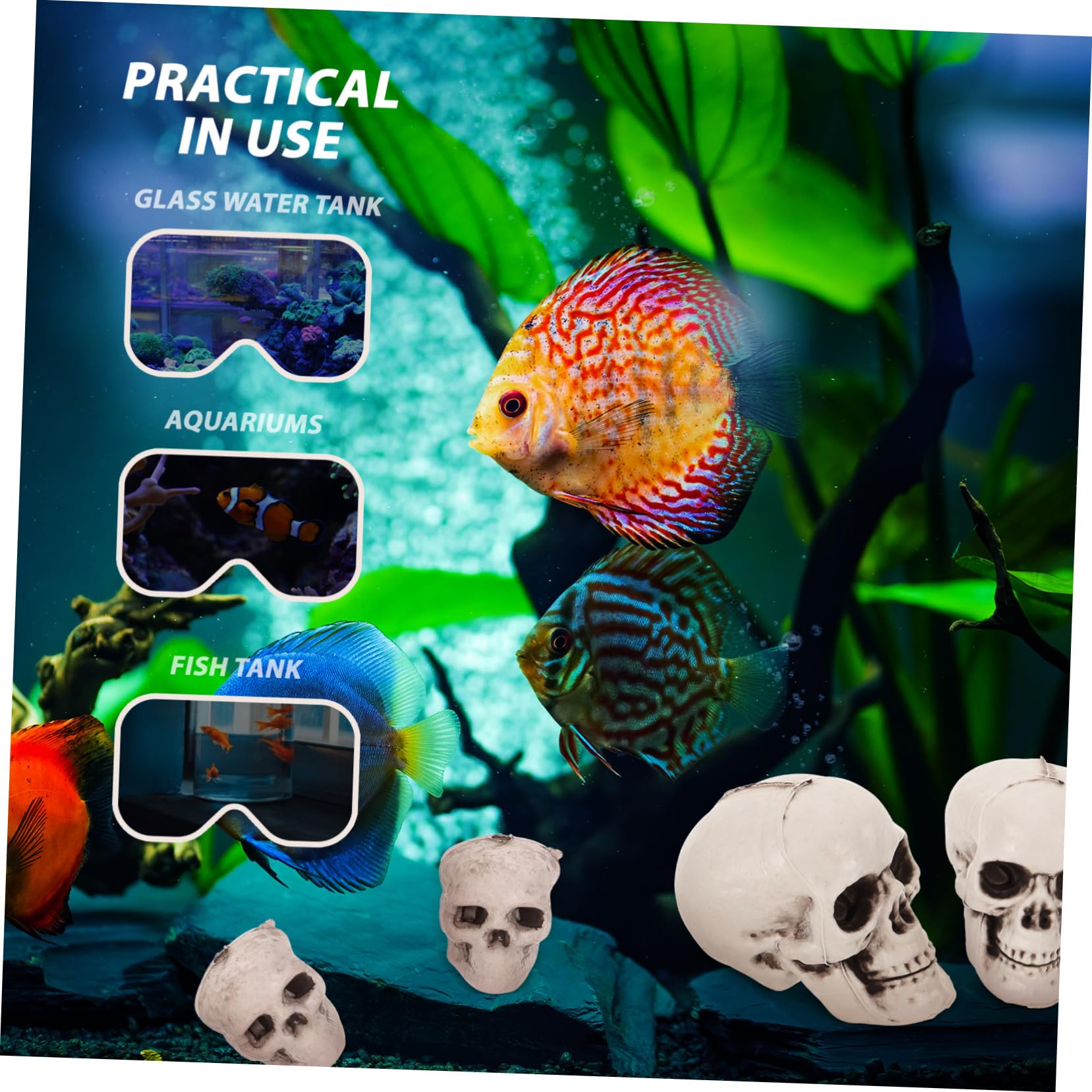 POPETPOP 4 Set Ornamento per Acquario con Teschio in Resina Acquatico Decorazione Nascondiglio di Gamberetti Teschio Grotta dei Pesci A Forma di Teschio Imbarcazioni da Acquario 13 Pezzi*4