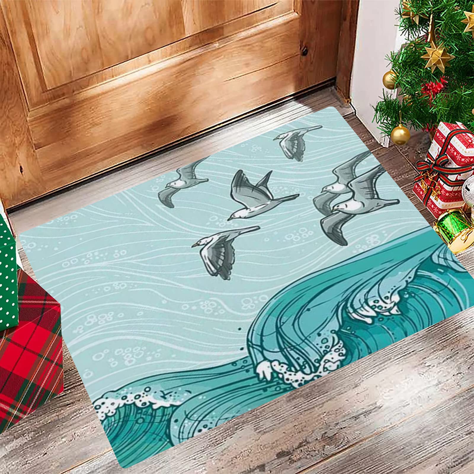 HKPOEQ Tapis De Bain Antidérapant Moelleux 50x80 Cm - Microfibre Ultra Absorbante, Paysage Plage Calme Avec Étoiles De Mer Et Coquillages