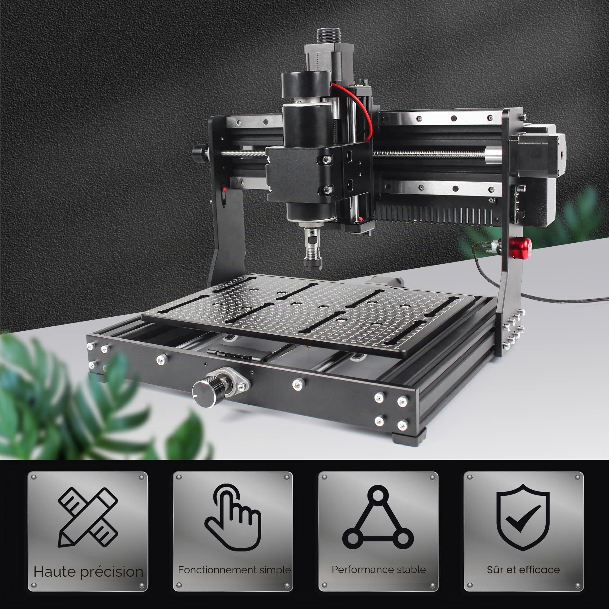RATTMMOTOR Fraiseuse CNC 3020 Plus, routeur CNC 3 axes pour gravure avec contrôle GRBL, zone de travail XYZ 300 x 200 x 72 mm, moteur de broche 500 W, avec butée et fraise CNC d'urgence