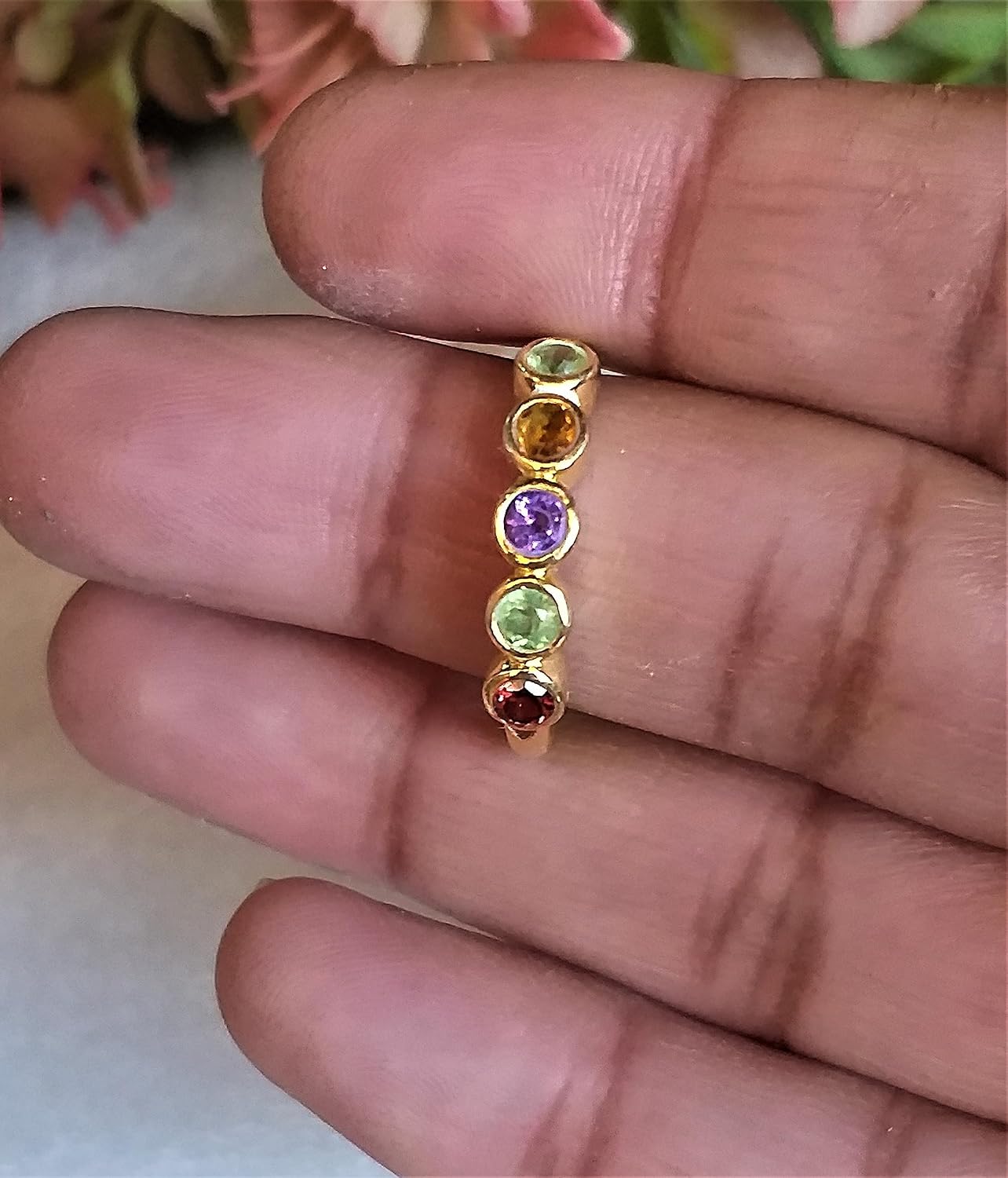 Gold Plated Natural Multistone Rings(amethyst, citrine, garnet, peridot) Gemstones Ring, Handmade Jewelry, Engagement Ring, Gifts for her