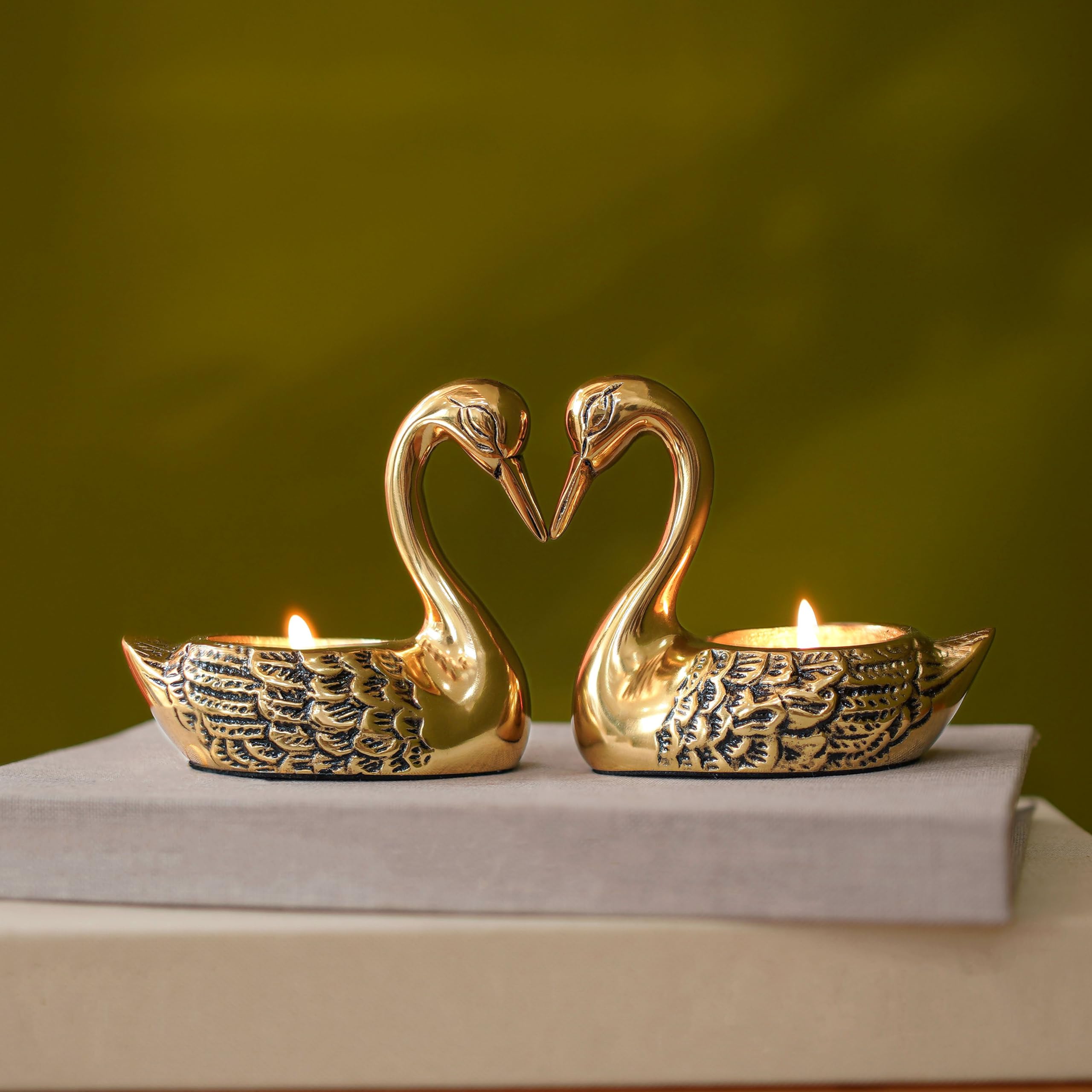 Golden Love Swans Tea Light Holders - FREE SHIPPING -3