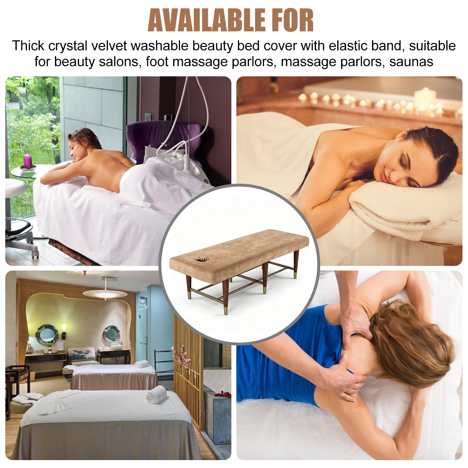 Housse pour table de massage avec trou : 80 x 190 cm en velours cristal épais, lavable, douce et respirante, convient aux tables de maquillage et bancs de thérapie, chameau