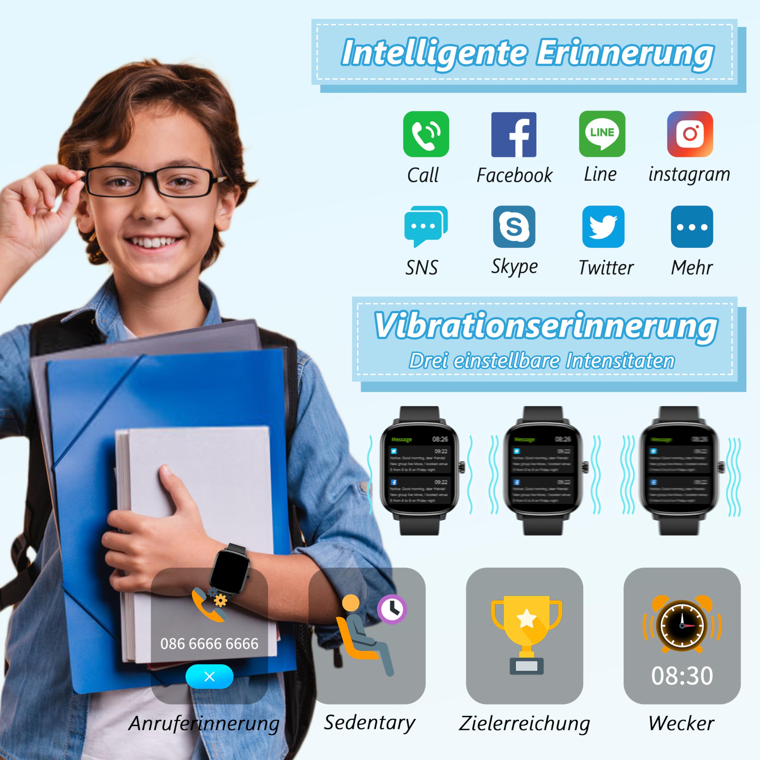 KALINCO Smartwatch für Kinder Jungen Herren, 110+ Sportmodus Schrittzähler, 1.69” Anrufbenachrichtigung/Nachrichtenalarm, Herzfrequenz/Blutdruck/Schlafüberwachung, Geschenkuhr für Android/iOS