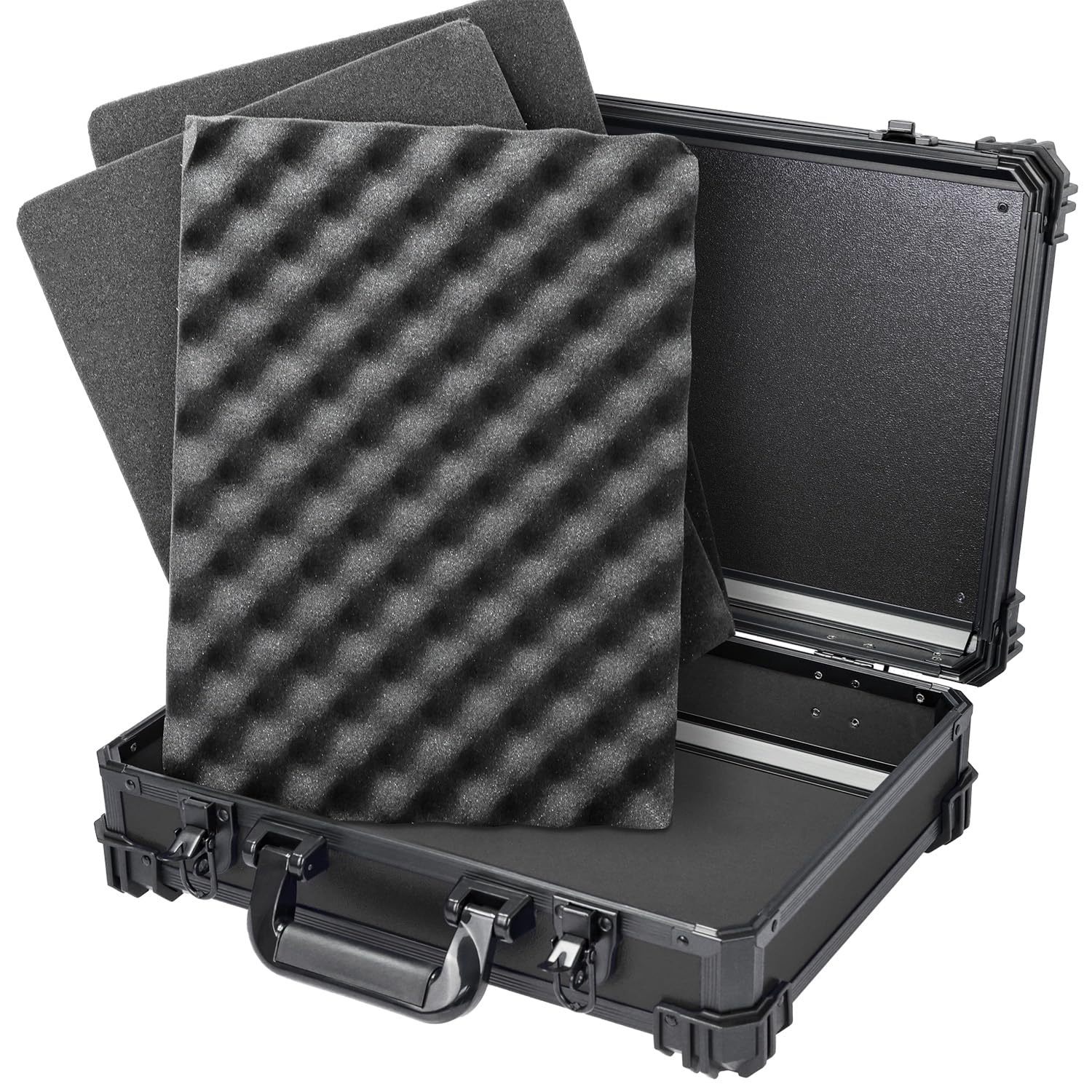 HMF 15502-02 Valigetta di trasporto con schiuma a griglia, valigetta universale, cassetta attrezzi | 39 x 29 x 12 cm | Nero