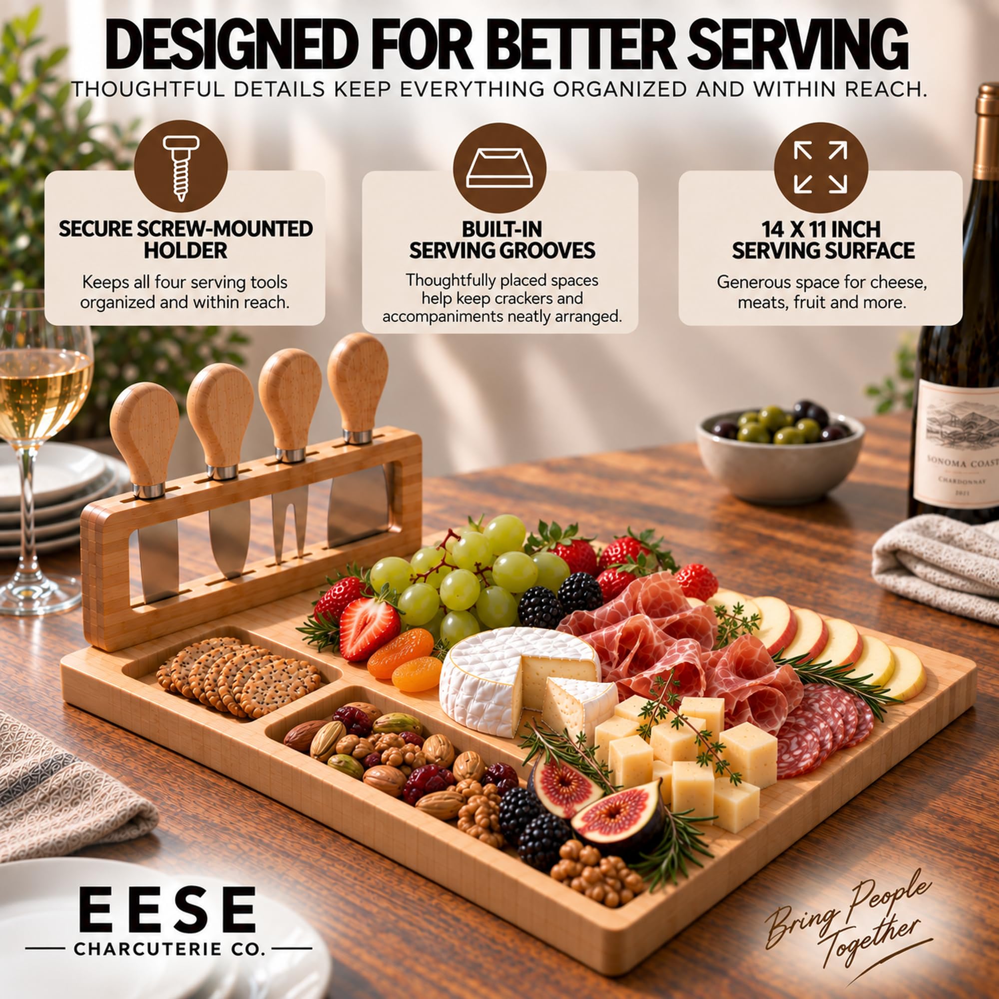 Eese Charcuterie Board Set - Cheese Board & Utensil Holder -2