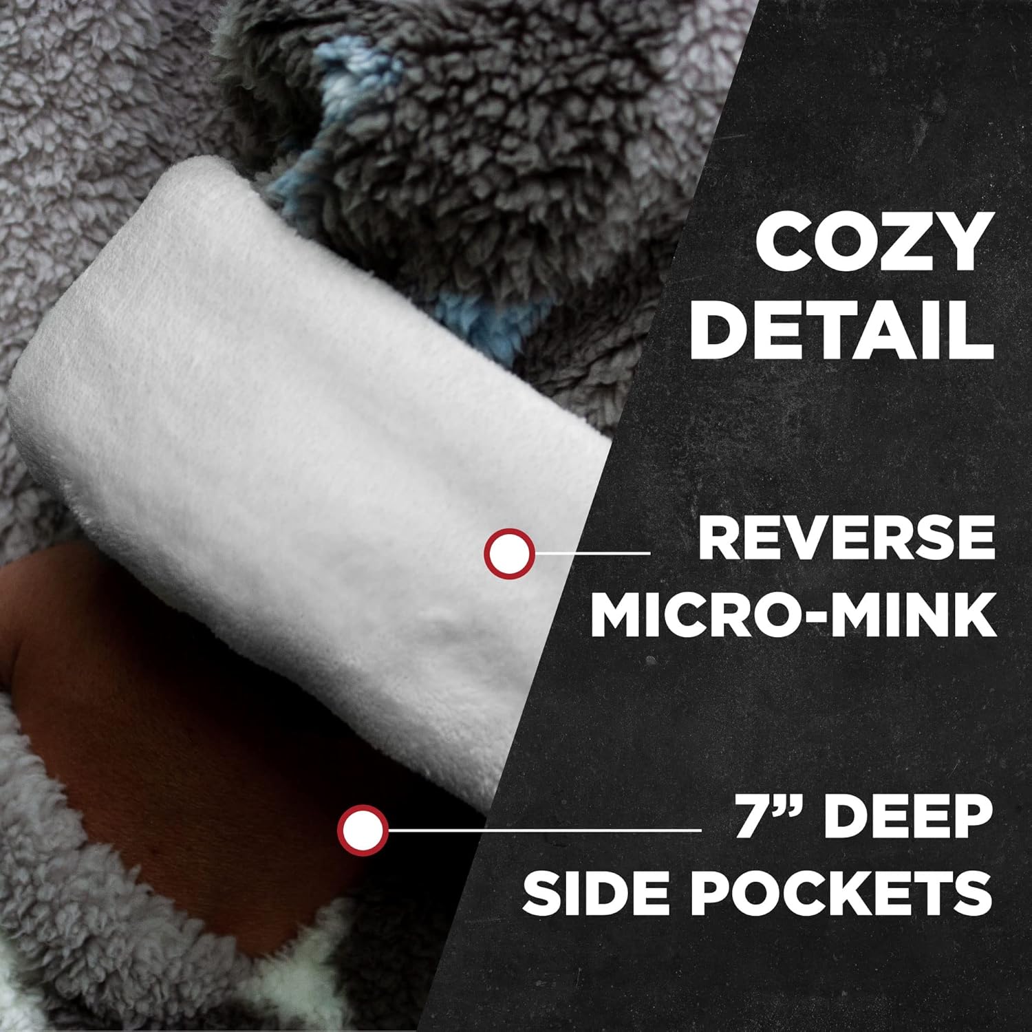 Coleman Oversized Wearable Sherpa and Micro-Mink Blanket Hoodie, Grey - One Size Fits Most - Image 4