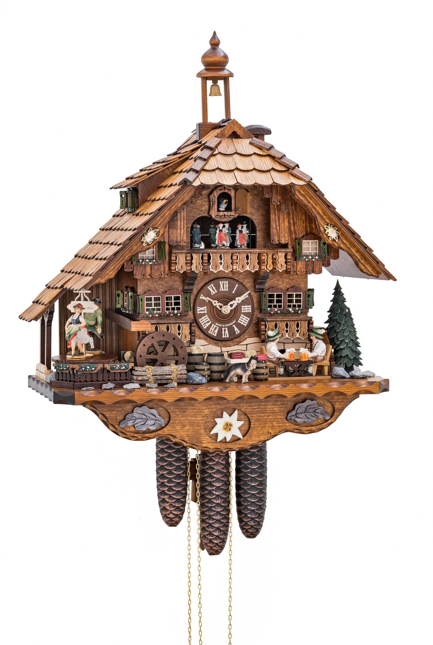 Hekas Cuckoo Clock with Rotating Dancers, Two Moving Beer Drinkers and Rotating Mill Wheel KA 3771/8 EX