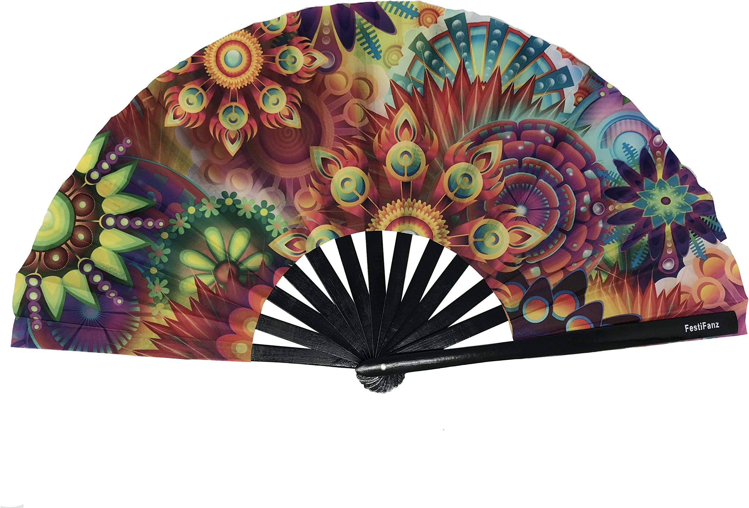 FestiFanz Large Lucy's Dream Folding Hand Fan, Rave Fan, Festival Fan, Club Fan, Bamboo Fan - for Events, Dance, Performance, Festivals