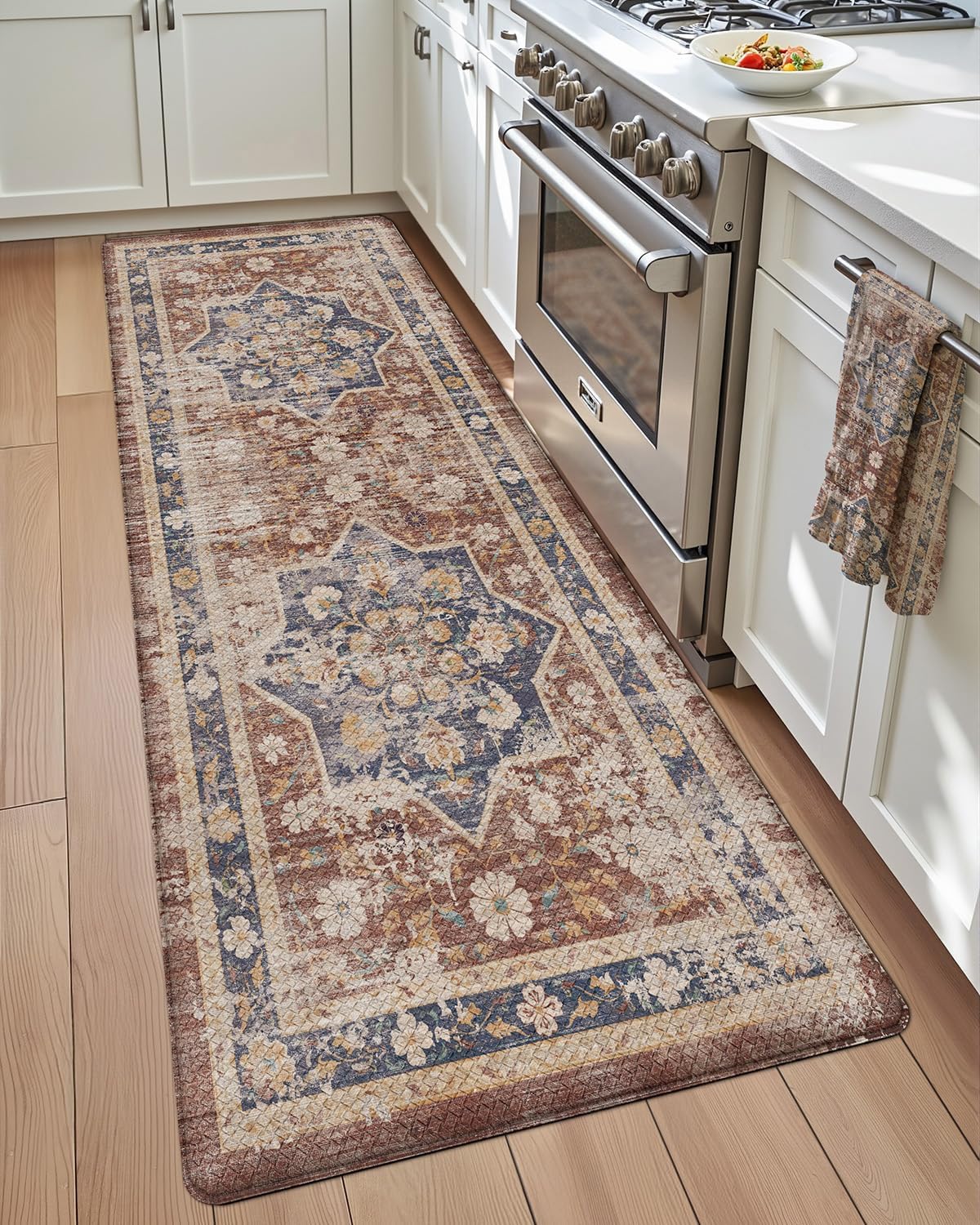 DEXI Kitchen Floor Mats Anti Fatigue, 23x86 Large Long Cushioned Vintage Runner Rug Waterproof, Standing Comfort Memory Foam Padded for Front Sink Laundry Office, Reddish Brown 86"L x 23"W x 0.4"Th Reddish Brown