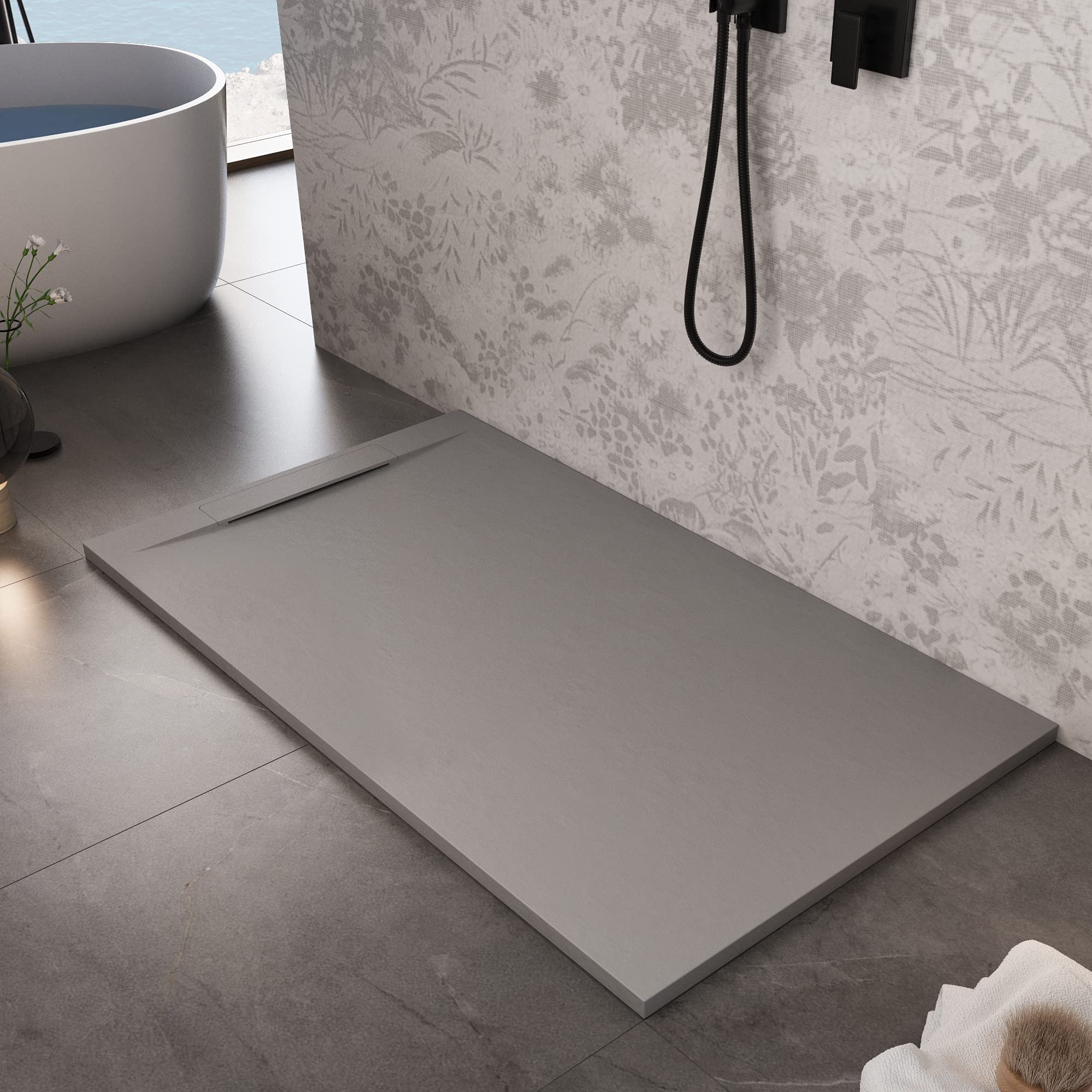 Receveur de douche marbre de synthese gris clair 7035 effet ardoise Barcelonne Slim 3cm