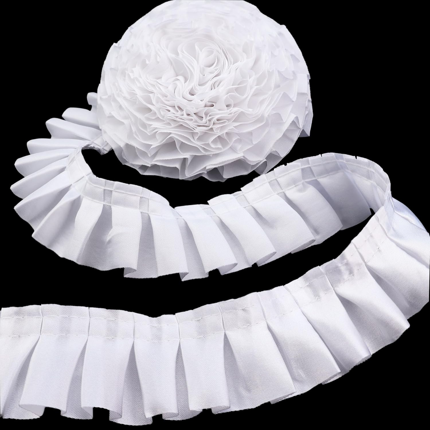 White Ruffle Pleated Lace Trim Satin Ribbon Gather Ruffle Edge for Applique Sewing Crafts, Home Decoration