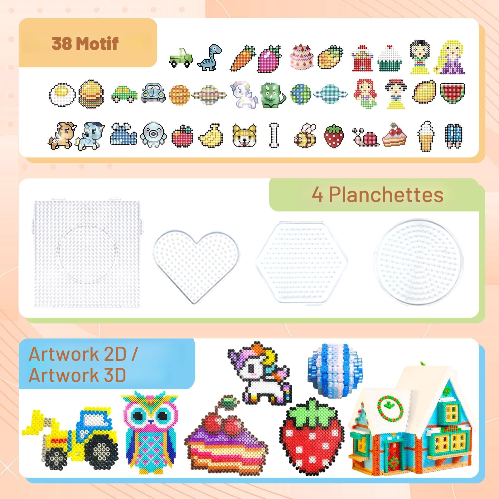Perles à Repasser De 5MM, 11000 Pièces Perles Avec Boîte De Rangement, Plaques De Perles à Repasser, Guide d'utilisation, DIY De Loisirs Créatifs Enfants, Cadeau Noël Anniversaire pour Garçon Filles
