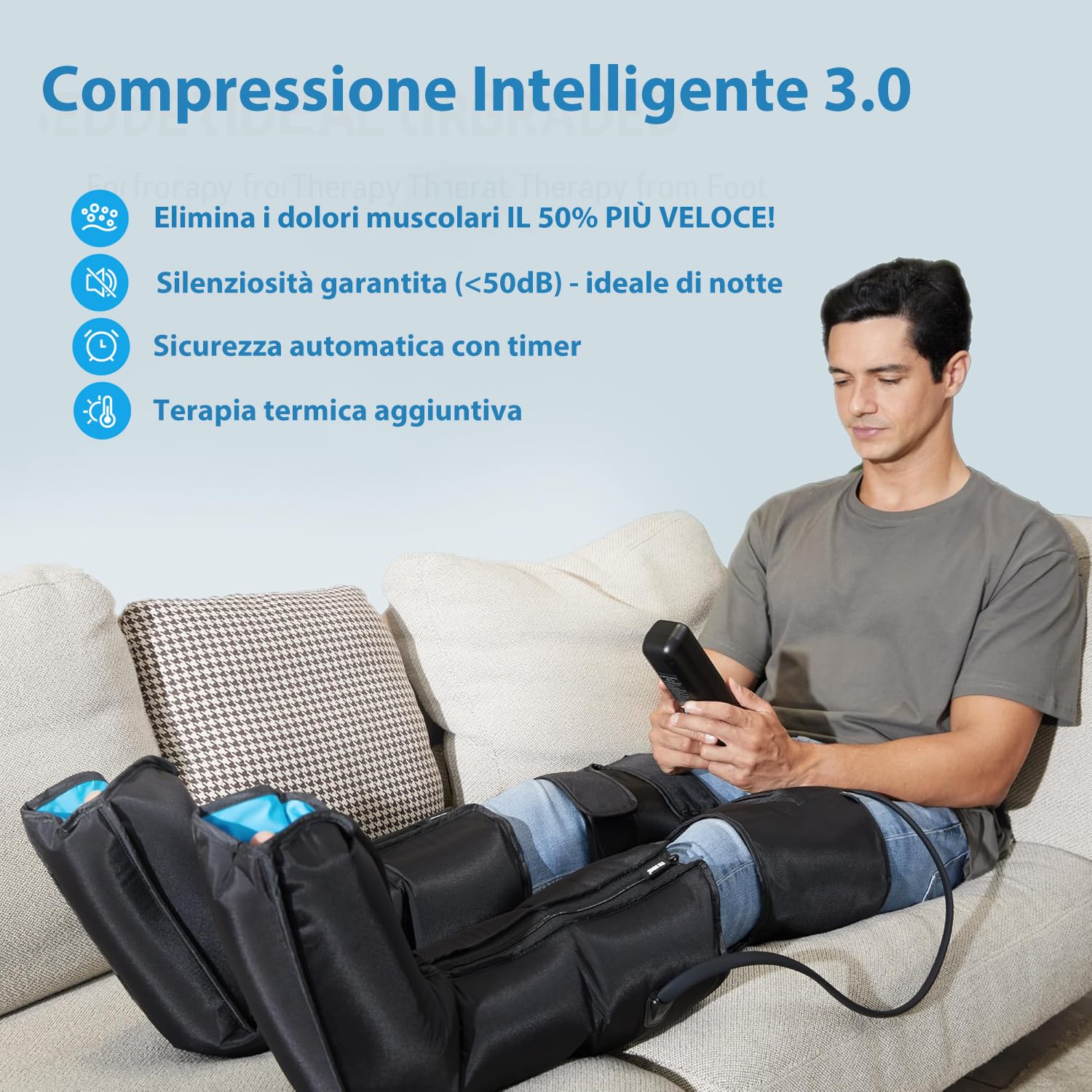 FIT KING Massaggiatore Gambe con Calore e Compressione, Pressoterapia Linfodrenaggio Massaggio Gambe Miglioramento della Circolazione e Recupero Sportivo 3 Livelli di Calore, 3 Modalità Massaggio