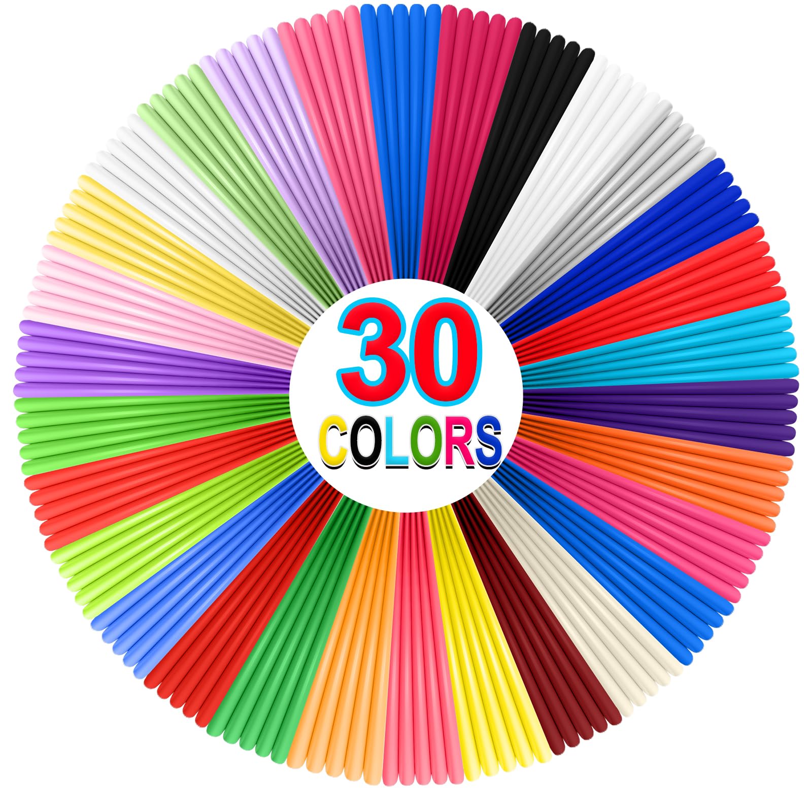 3D Pen Filament Refills, 30 Colors 1.75mm PLA Threads, Each Color 5 Metres,Total 150 Metres with 2 Finger Caps, Compatible with SCRIB3D MYNT3D 3D Pens (3D Pen Not Included)