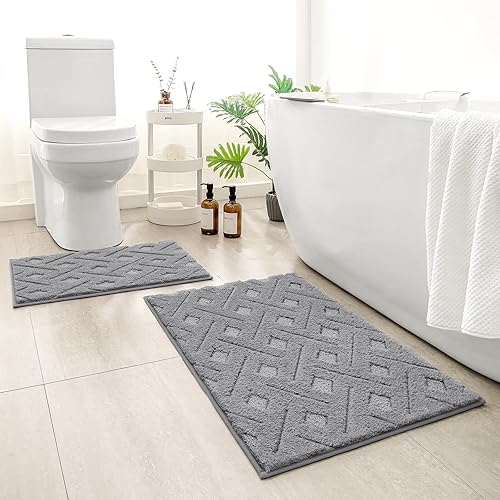 HOMEIDEAS Juego de 2 alfombras de baño, extra suaves, peludas, absorbentes, antideslizantes, lavables a máquina, tapetes de baño para baño, bañera y