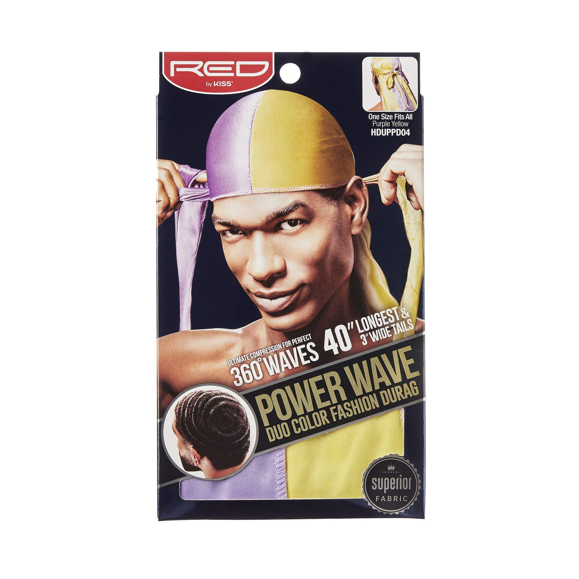 (HDUPPD04-PURPLE YELLOW) - RED by KISS POWER WAVE DUO colour FASHION SATIN Durag (HDUPPD04-PURPLE YELLOW)