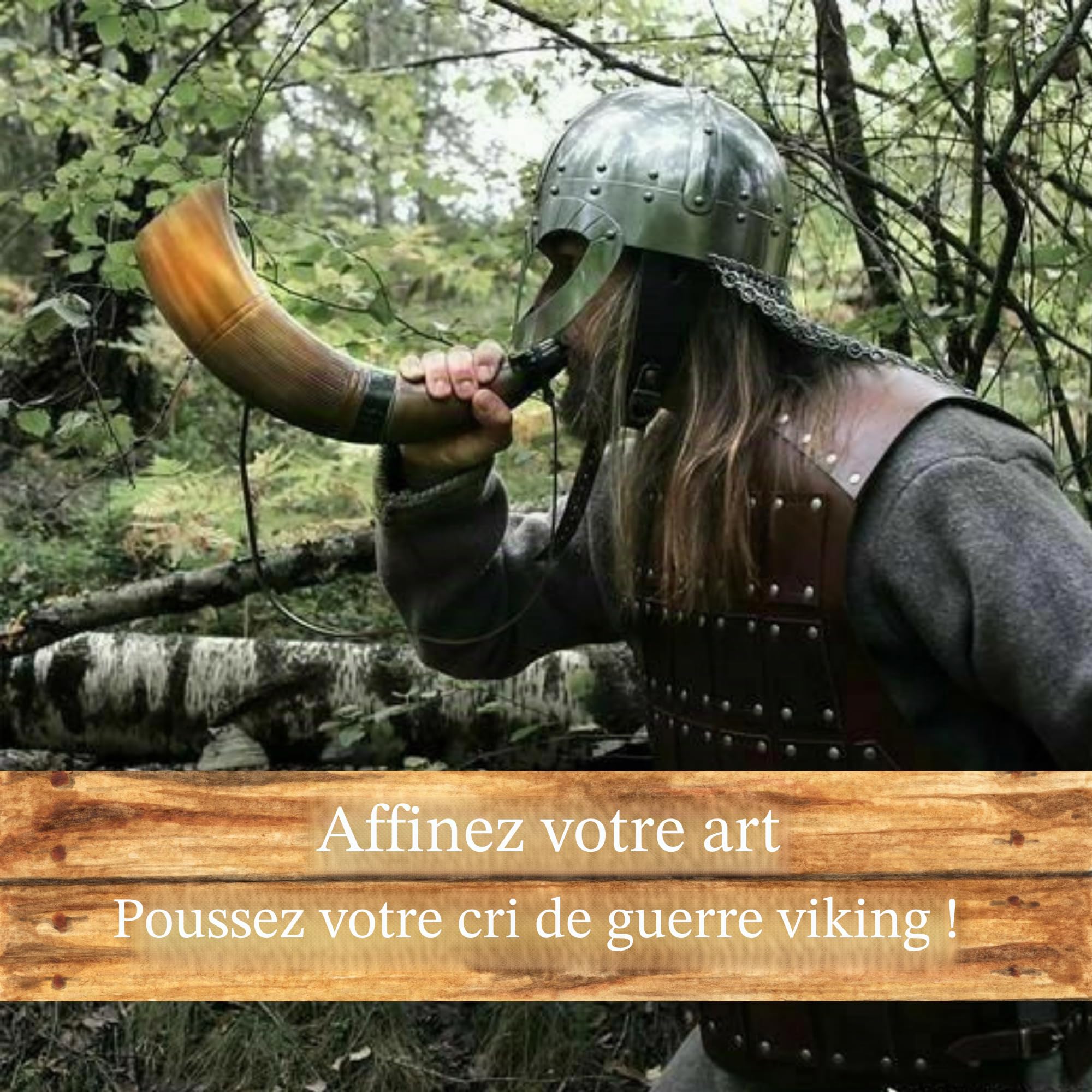 Corne de guerre viking traditionnelle avec sangle en cuir, design celtique décoratif, corne de guerre viking – Trompette de combat de 45,7 cm fabriquée à partir de corne de bœuf authentique de qualité