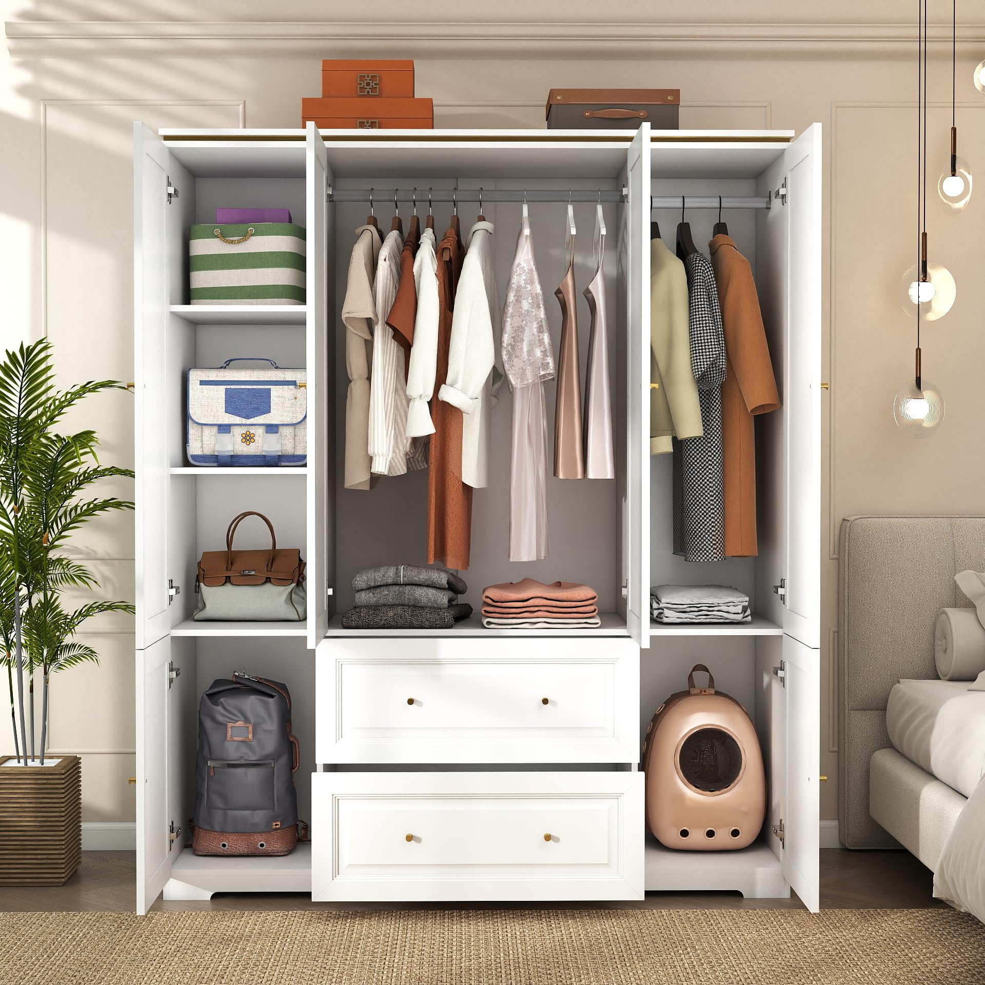 The 5 Best Wardrobe Armoires in 2026 1 QualityFurniture Armoire Wardrobe Closet with Drawers: 74' White Wardrobe Closet — product photo