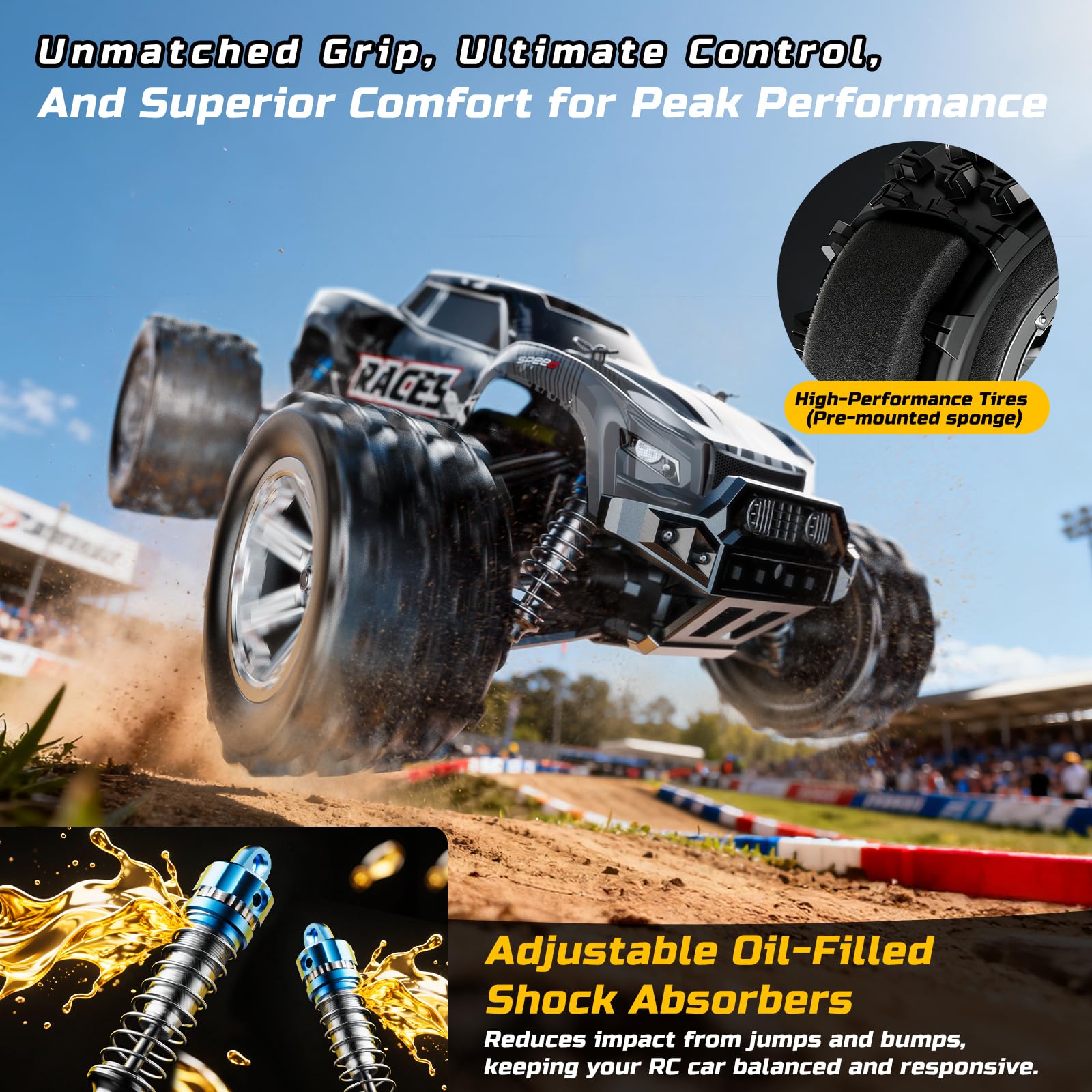 DEERC 1/16 Schnelle bürstenlose RC-Autos für Erwachsene, MAX 56+MPH, 2 * 3S Lipo-Batterien, 4x4 wasserdichter RC-Truck, hohe Geschwindigkeit, Offroad, All-Terrain-RC-Truggy für Sand und Schlamm