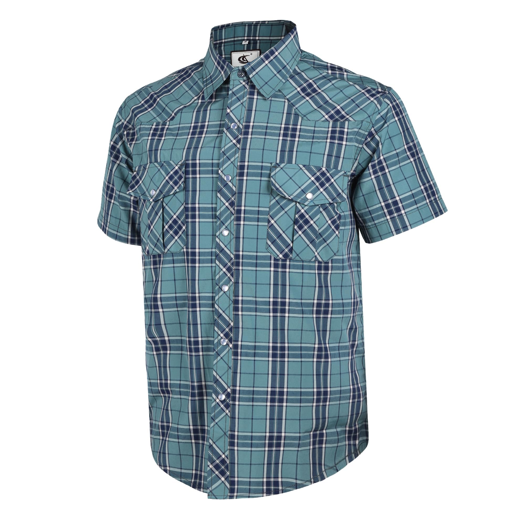 Dctop Herren Western-Kurzarmhemd, Kariertes Cowboyhemd mit Perldruckknöpfen und Brusttaschen, Button-Down-Kragen, pflegeleicht & faltenfrei, Regular Fit Sommer Freizeithemd