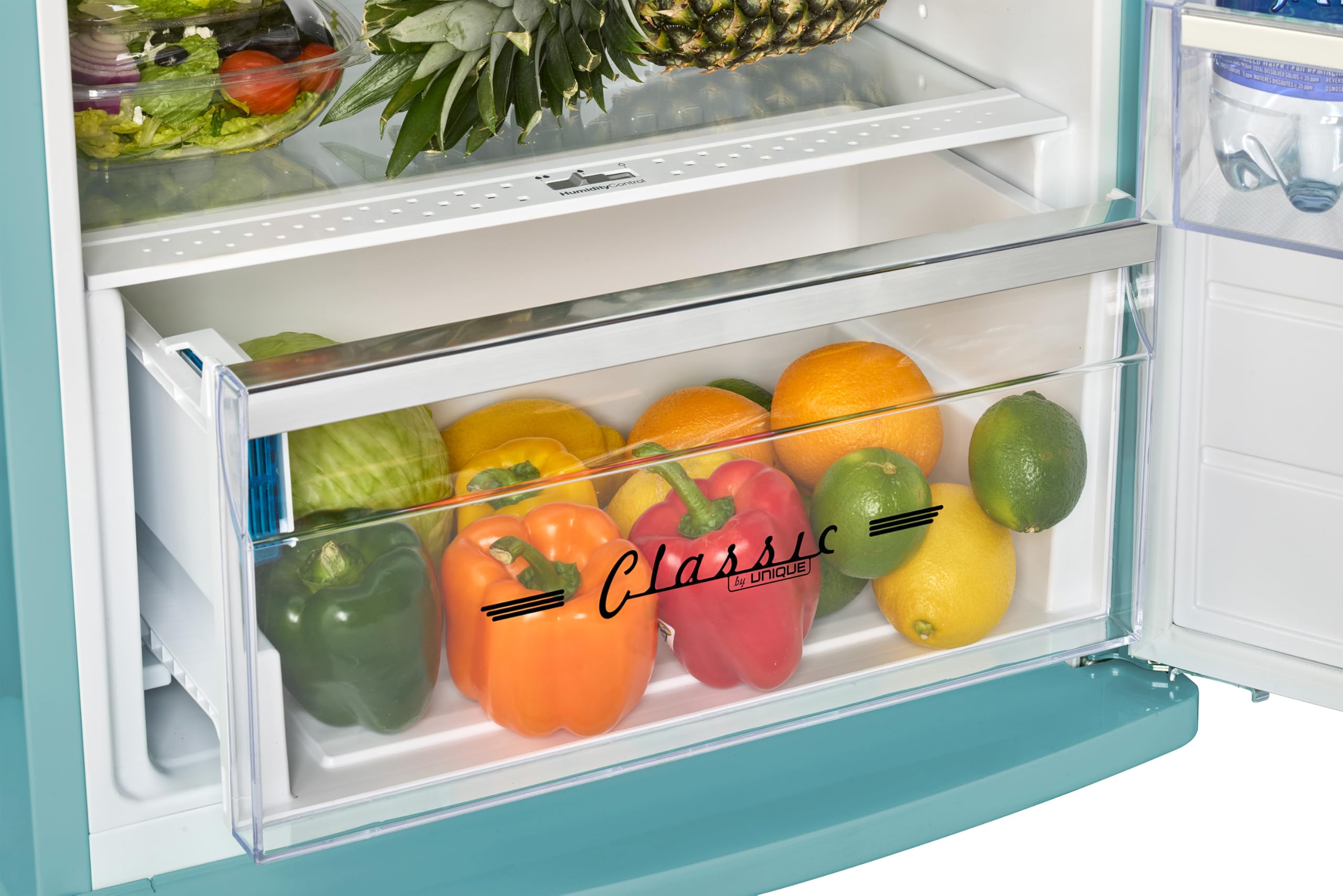 Unique Appliances Classic Retro 11 Cu.Ft. Top Freezer Refrigerator - Ocean Mist Turquoise on Fridge.com - View 6