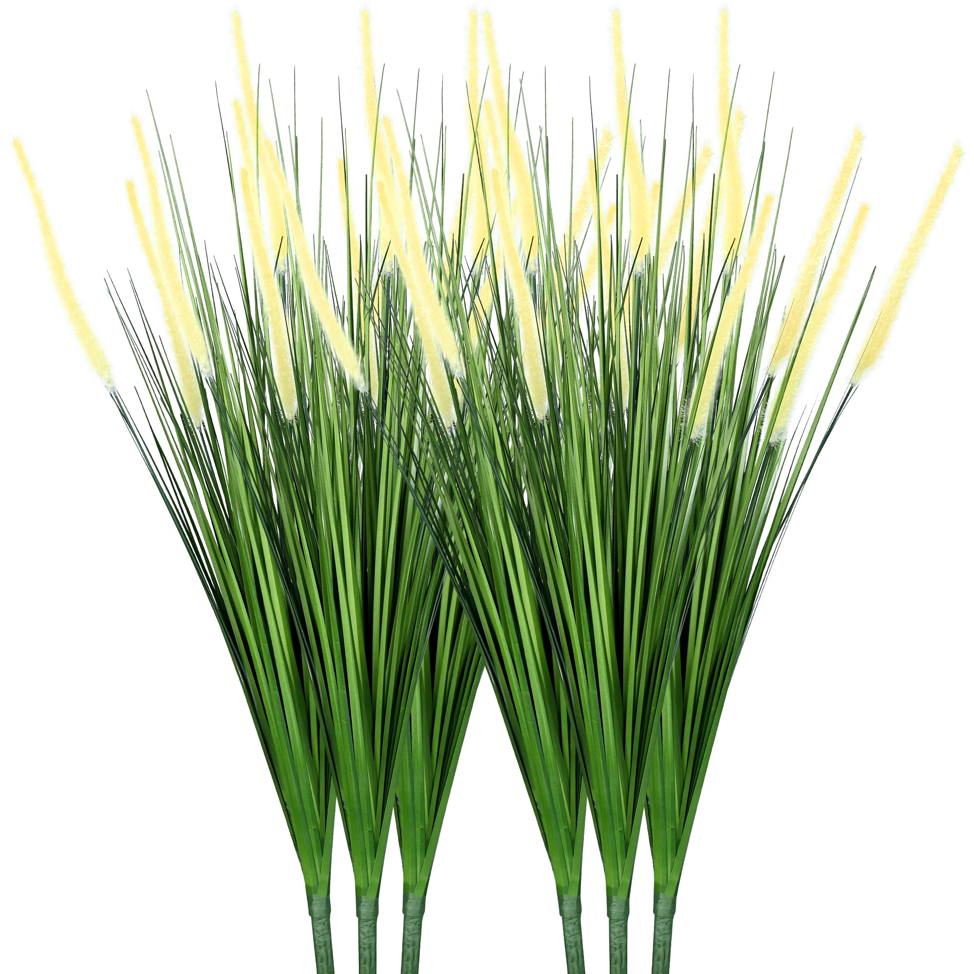 32 Inch Tall Foxtail Reed Onion Grass, 6 Pack UV Resistant Full Shrubs Artificial Plants Indoor Outdoor Living Room Dining Table Garden Office Patio Housewarming Gift
