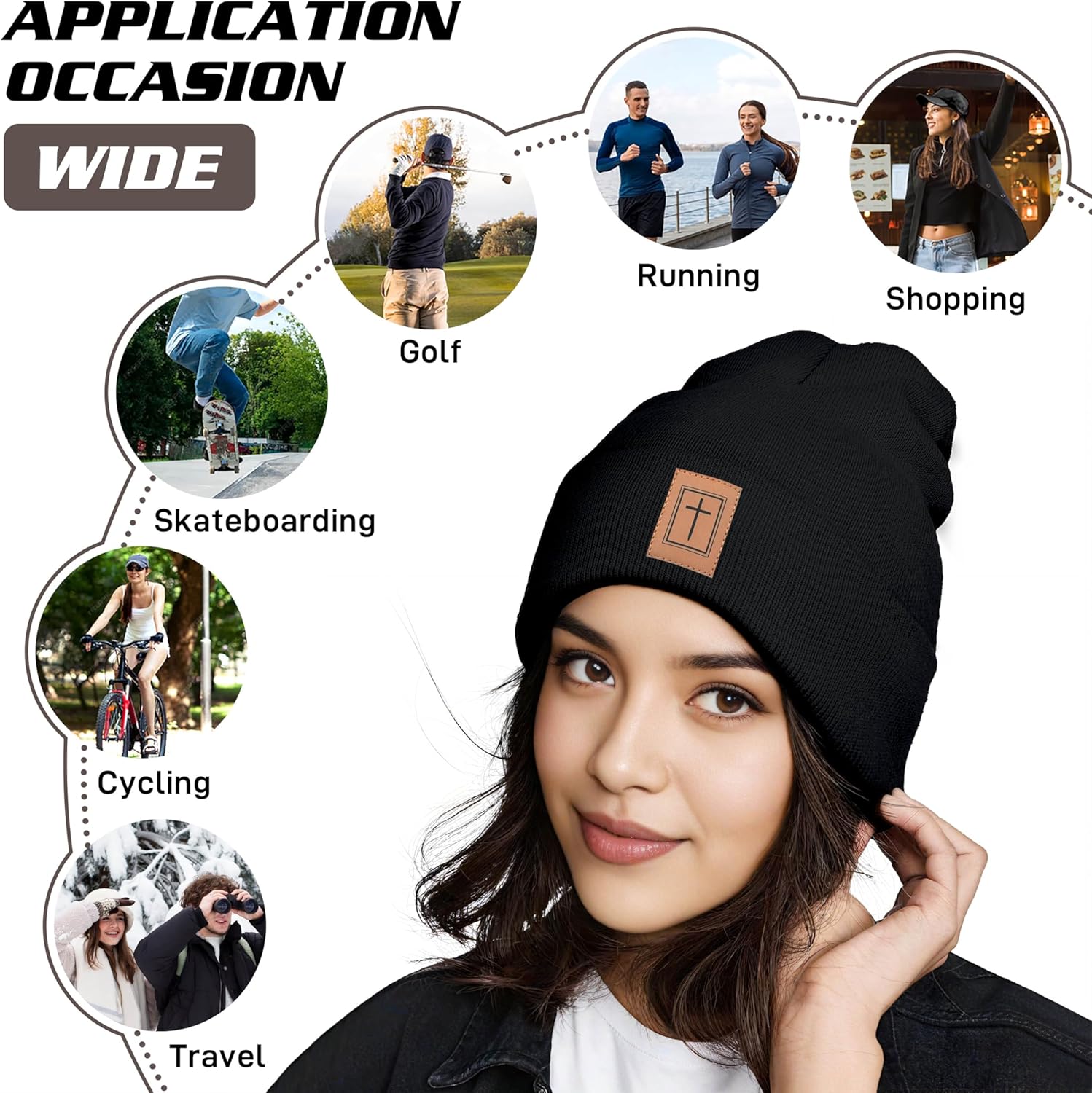 Faith Over Fear Beanie with Leather Beanie Hat for Men Women Gifts for Dad Knit Hat Warm Knitted Winter Cap - Image 5