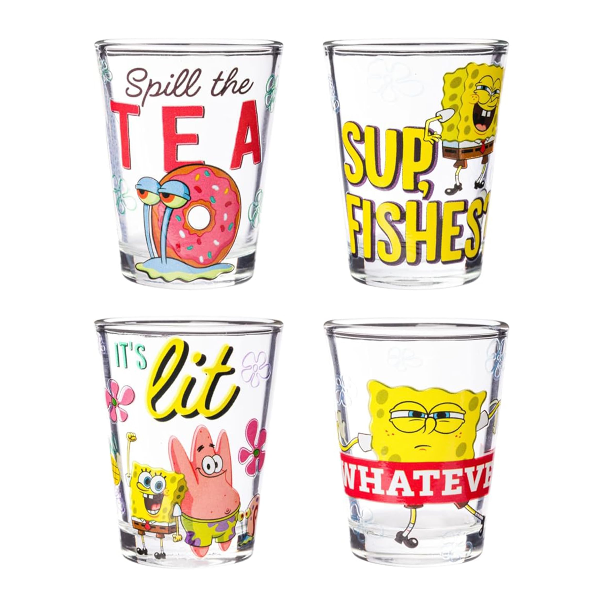Silver Buffalo Spongebob Squarepants, 4 Pack Mini Glass Set, 1.5oz