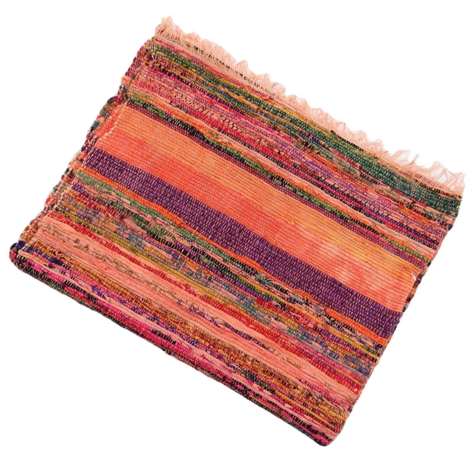 Sophia-Art Indian Bohemian Handmade Reversible Rug Braided Area Decorative Chindi Rag Rug Home Floor Decor Runner Cotton Yoga Mat Rug (6.5ftX3ft) (Orange)