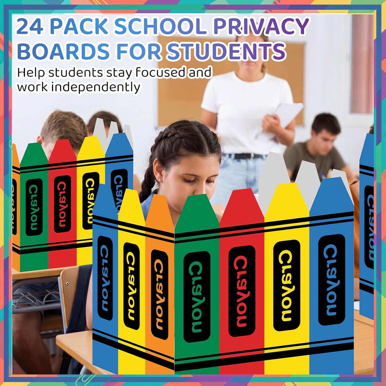 24 Pcs Crayon Privacy Folders for Students Teacher Classroom, 15.75 x 11.4 x 17.7 Inch School Examination Desk Divider Barrier Privacy Folder Boards for Home Learning Study Office