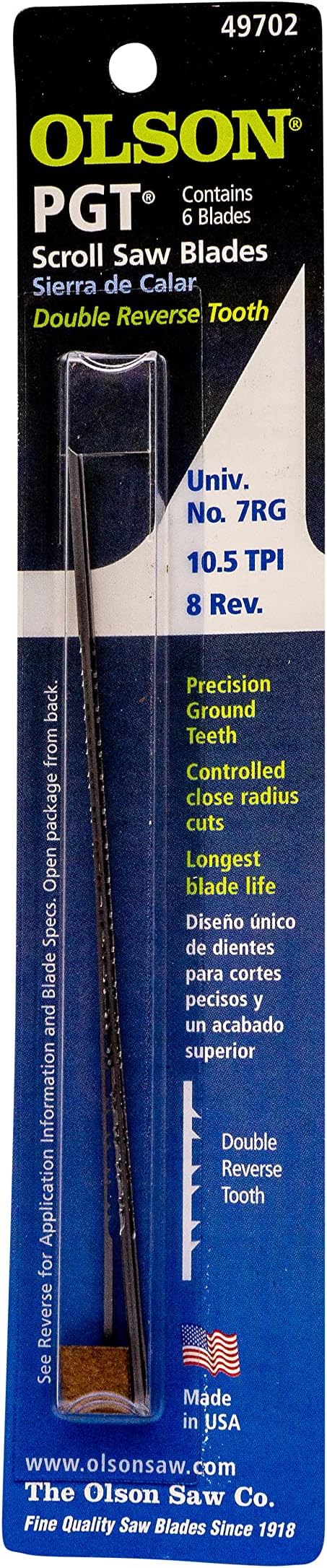 Olson Saw PG49702 Precision Ground Scroll Saw Blade, TPI-10.5,8 Reverse