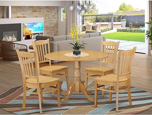 Miniatura 7 de East West Furniture DLGR5-OAK-W - Juego de mesa de comedor moderno de 5 piezas, incluye una mesa redonda de madera con gotas y 4 sillas de comedor