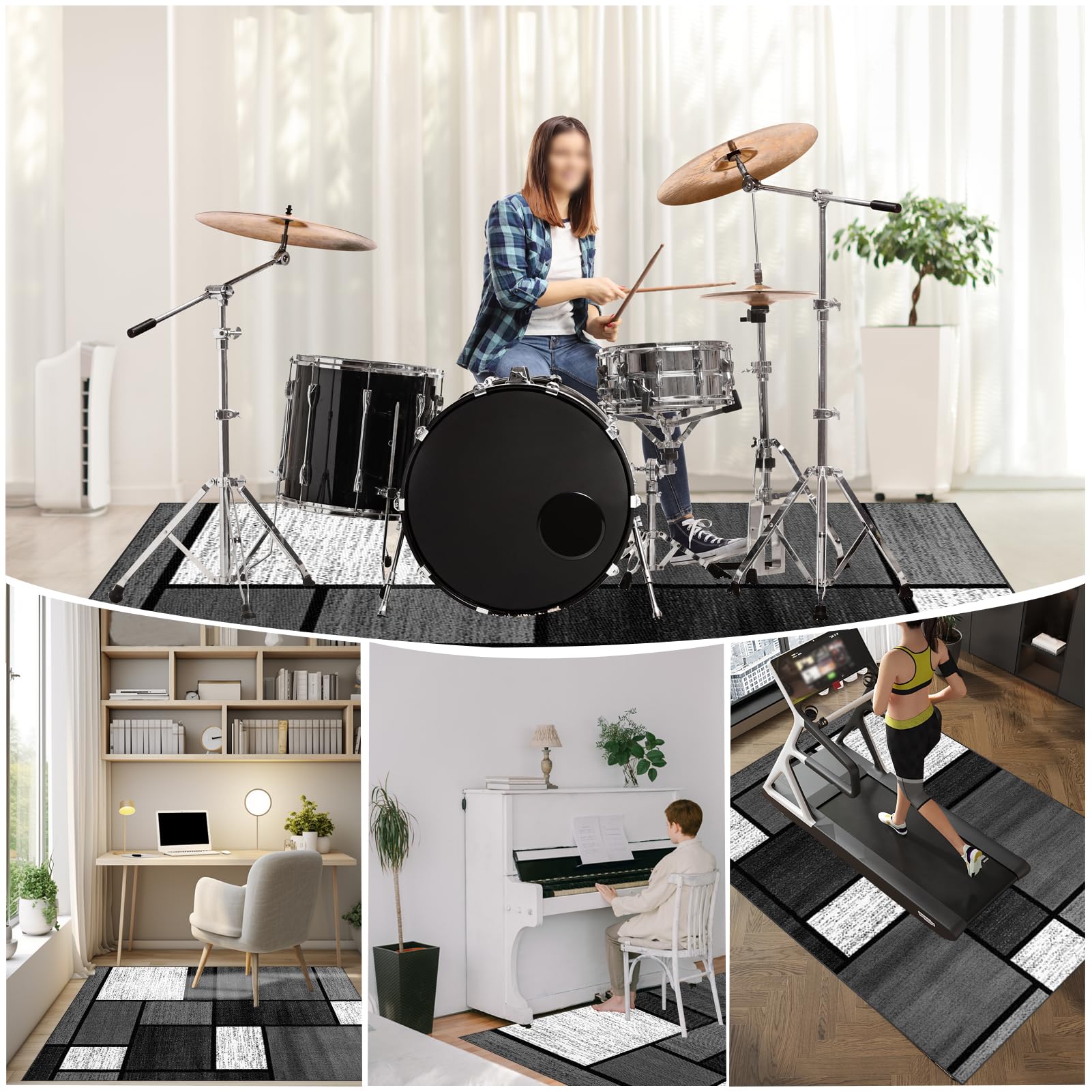 Tappetino per Batteria Elettronica, Tappeto per Batteria e Strumenti a Percussione Elettronici, Professionale Tamburo Rullante, Tappeto Drum Carpet Tappeto a Tamburo per Grancassa 230 x 180 cm