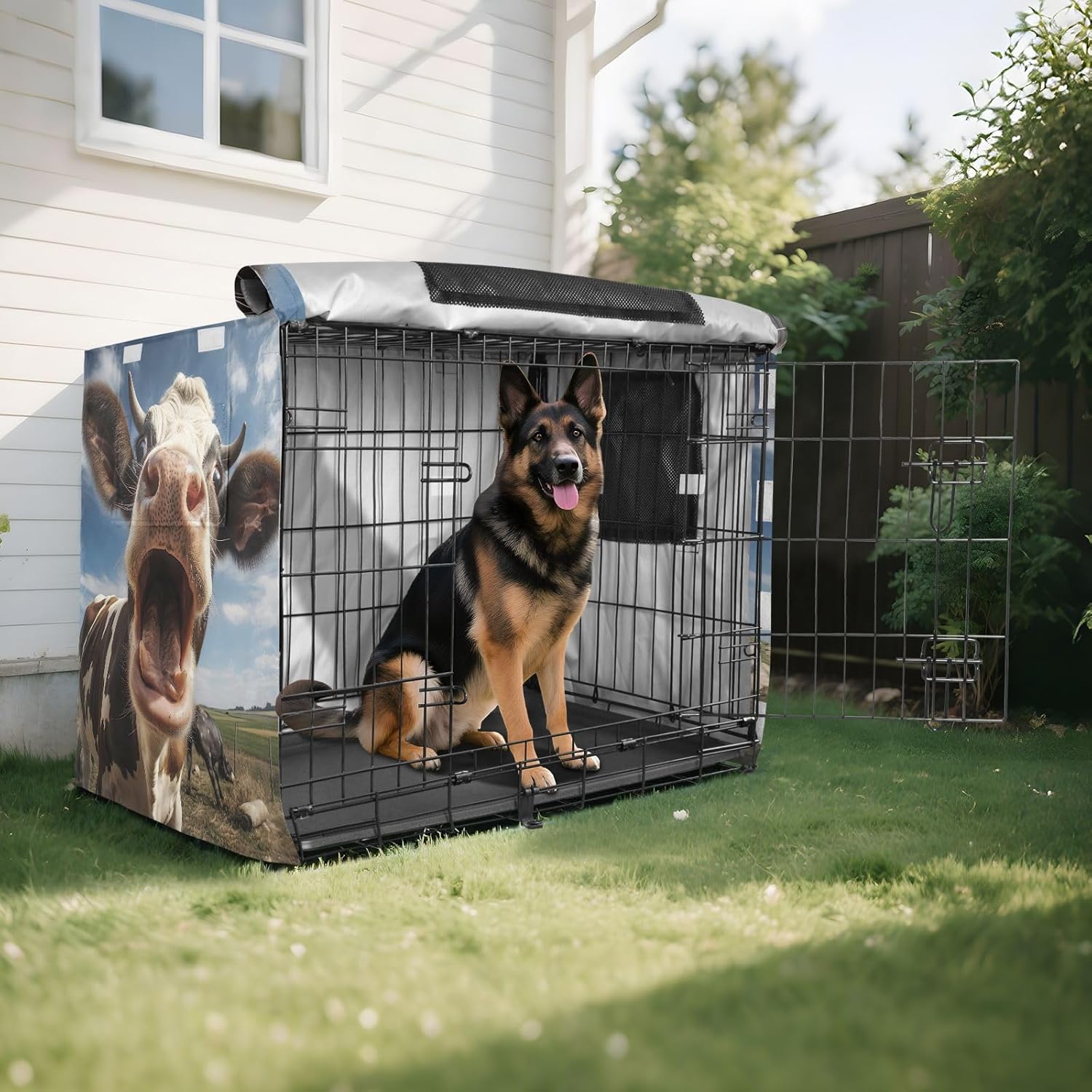 Cow Portrait Funny Dog Crate Covers Roll-up Sides, Pet Crate Cover with Roll-up Sides, X-Large