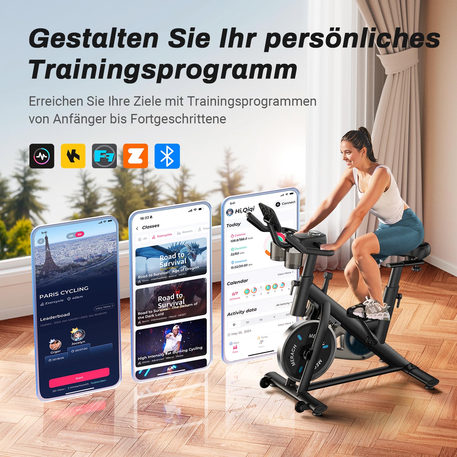 MERACH Heimtrainer Fahrrad mit Verstellbarem Widerstand, Leises Hometrainer Fahrrad mit Verbessertem LED-Monitor, Tablet-Halter, Indoor Cycling Bike für Kardiotraining zu Hause, Eigener App, Bis 136KG