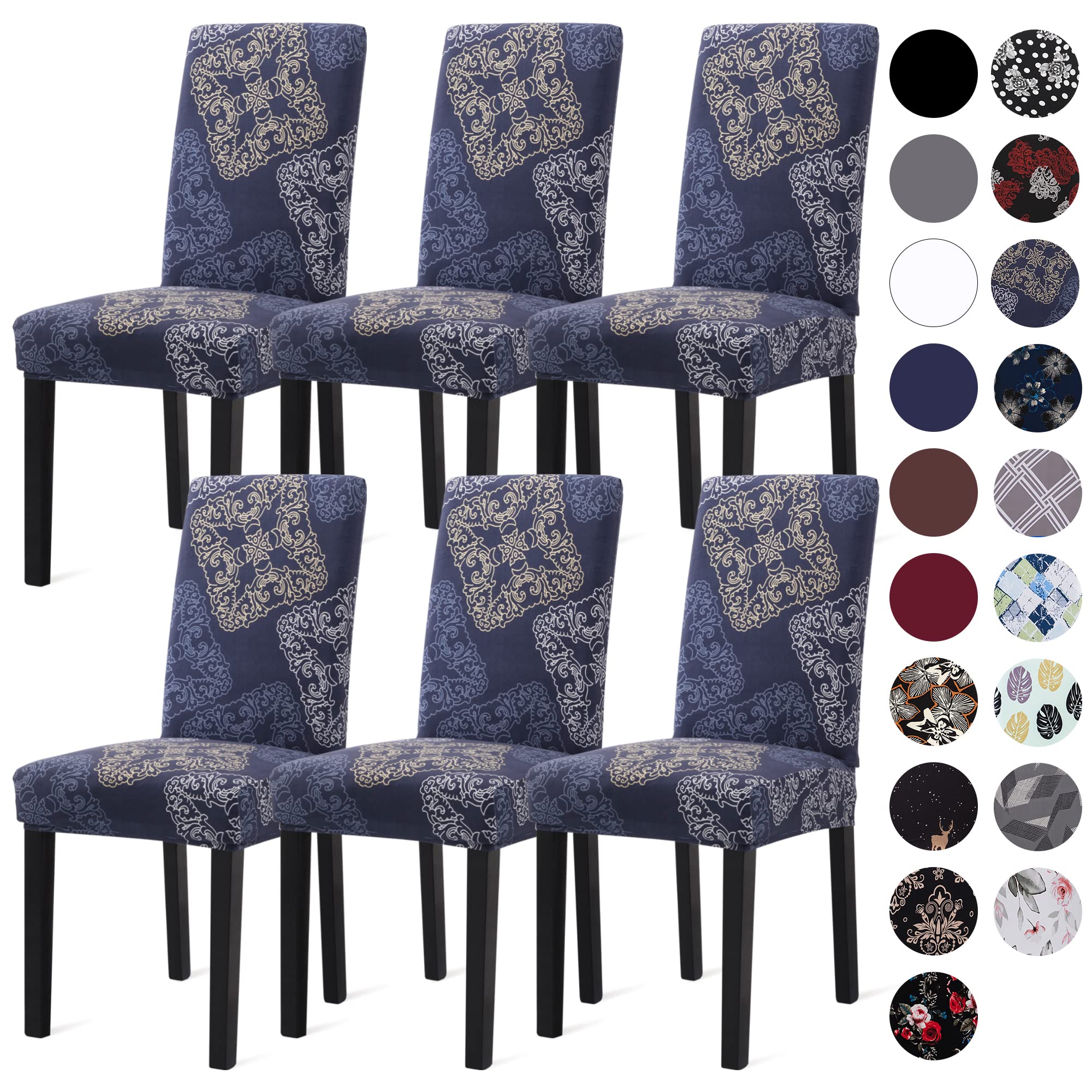 Sufdari Dining Chair Covers,Kitchen Chair Cover,Parsons Chair Slipcover,Spandex Chair Protectors for Dining Room Stretch Chairs Cover Set of 6 -Blue