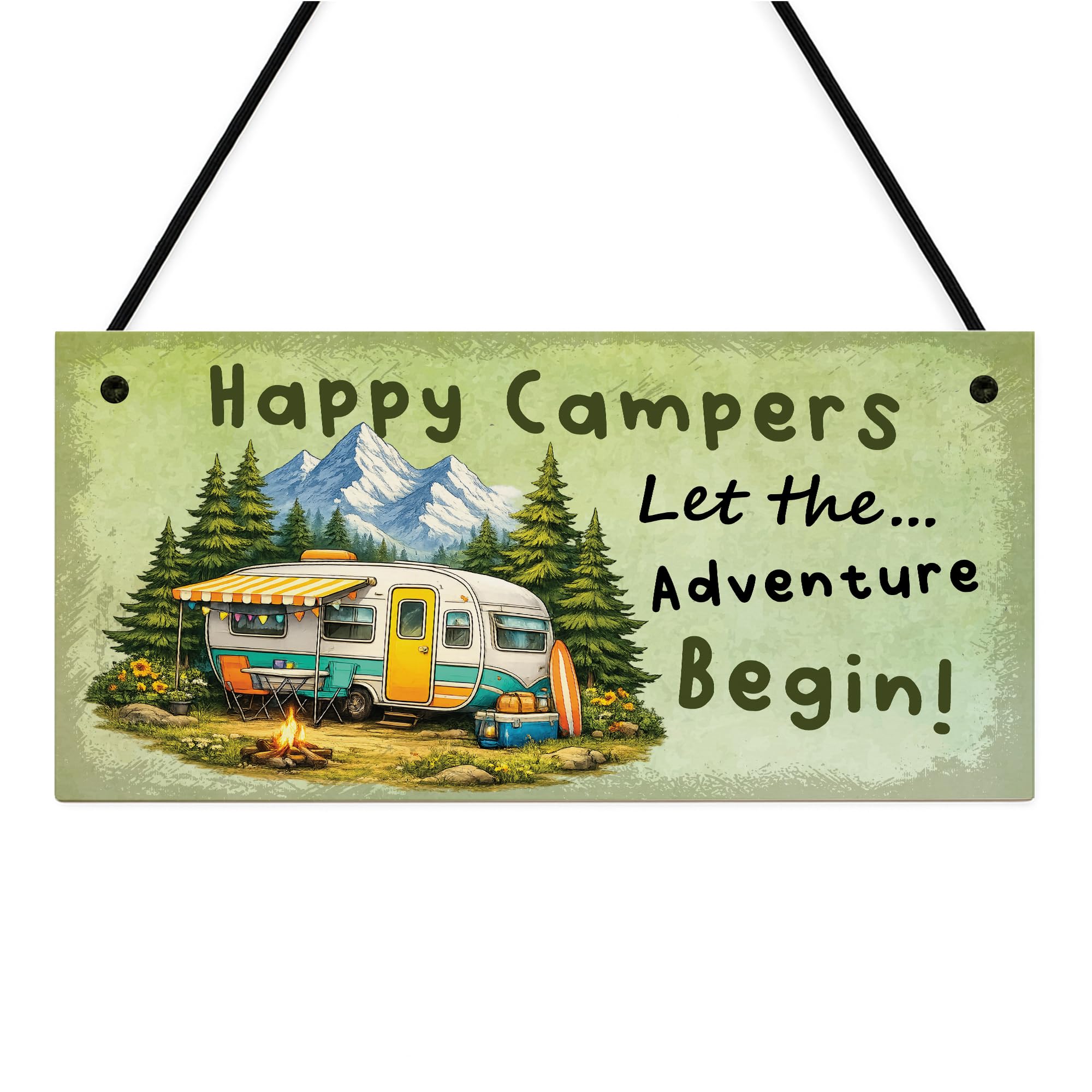 Red Ocean Happy Campers Sign For Caravan Let The Adventure Begin Humorous Campervan Hanging Sign Caravan Decor Camping Gift Outdoor Caravanning Accessories