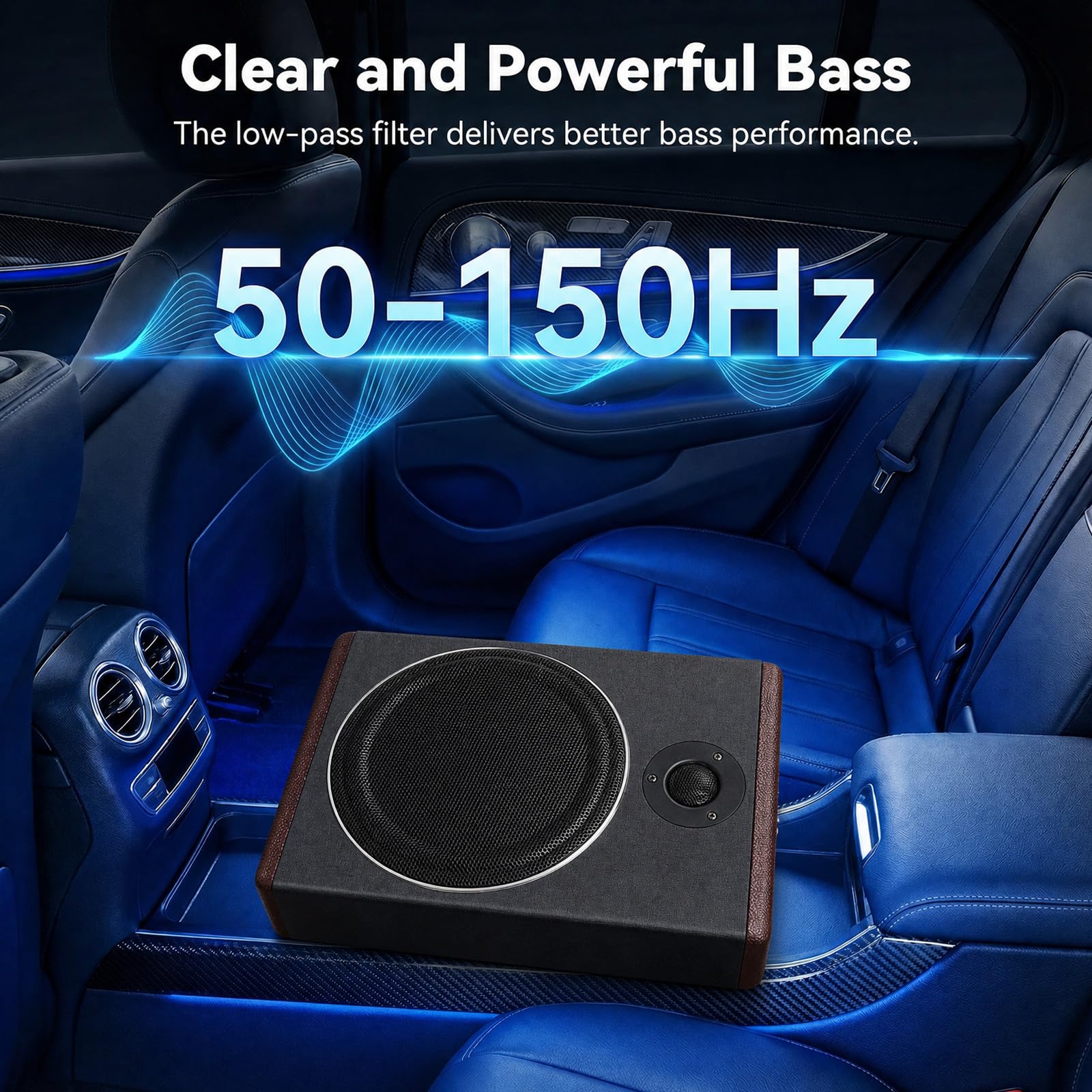 OiLiehu Untersitz Auto Subwoofer 600W, 8" Schlanker Auto Subwoofer mit Stereo-Surround-Sound, Bassverstärkung, Integrierter Audioverstärker, Plug-and-Play